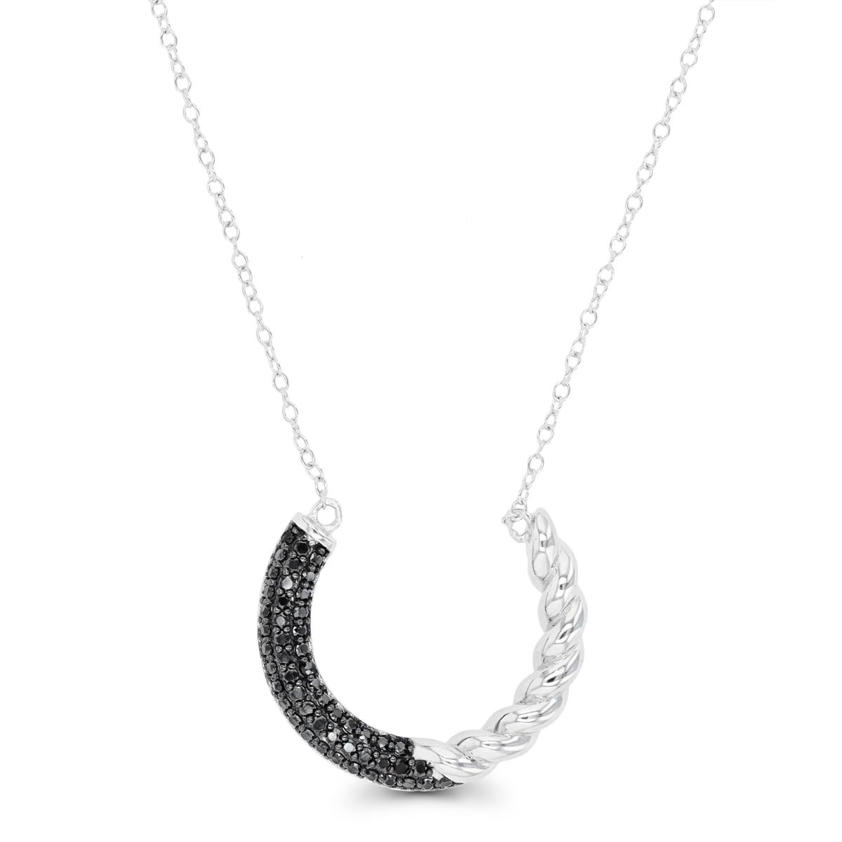 Sterling Silver Black & Rhodium Black Spinel Twist Half Circle 18" Necklace