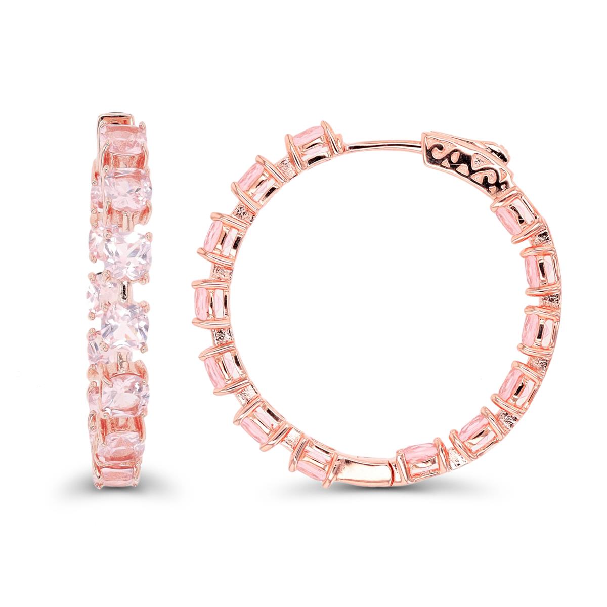 Sterling Silver Rose 1-Micron 4mm Cushion Morganite Hoop Earring