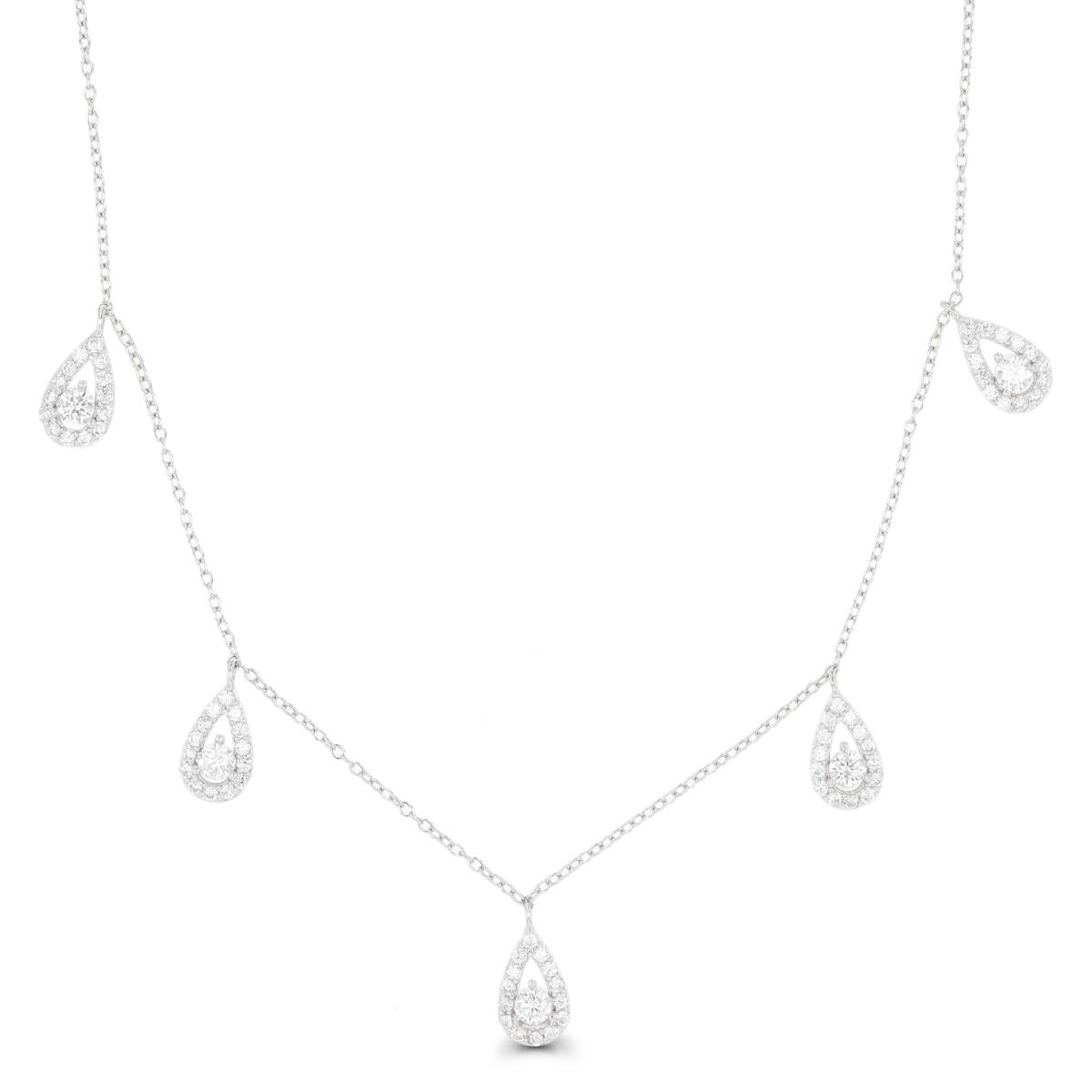 Sterling Silver Rhodium Rnd White CZ  PS-Drops Station17"+2"ext Necklace