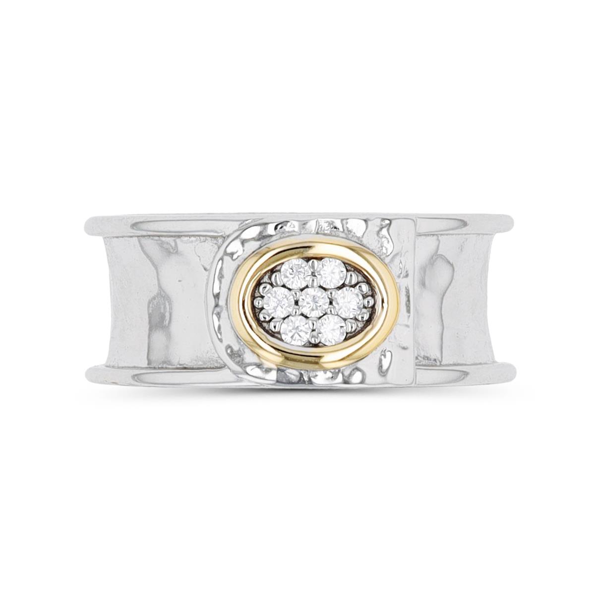 Sterling Silver Rhodium & Yellow CZ Center Hammered Fashion Ring