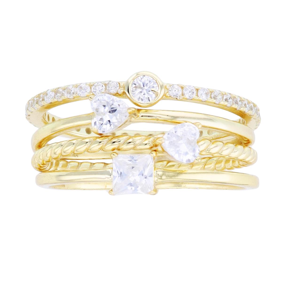 Sterling Silver Yellow Multi Cut CZ Stack of 4 Rings