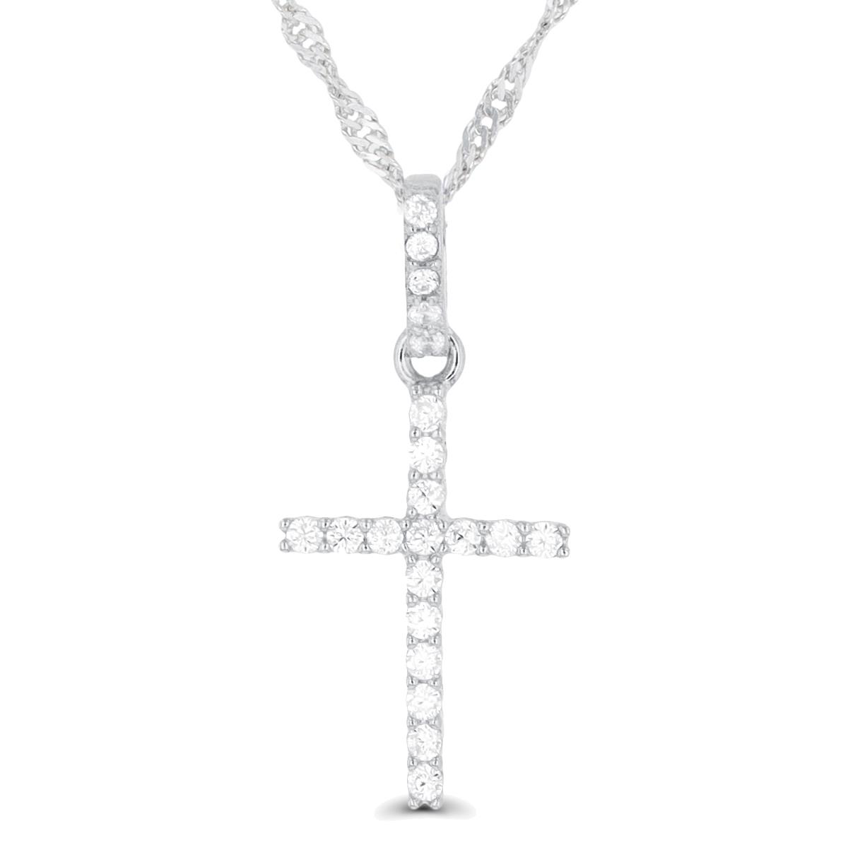Sterling Silver Rhodium 23x11mm Cross 10"+2" Singapore Necklace