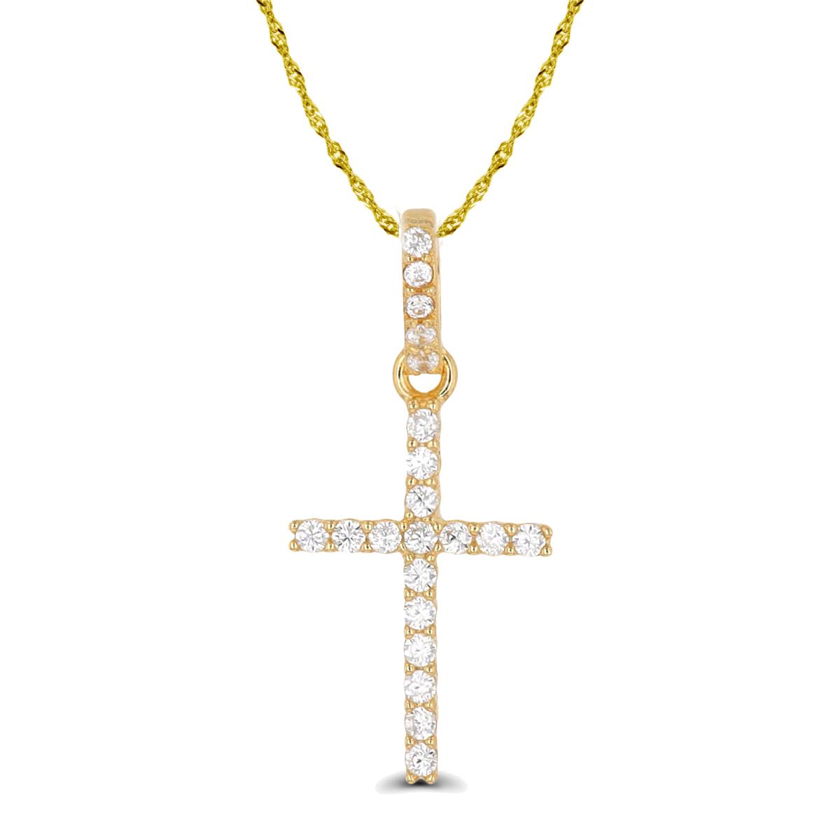 Sterling Silver Yellow 23x11mm Cross 10"+2" Singapore Necklace