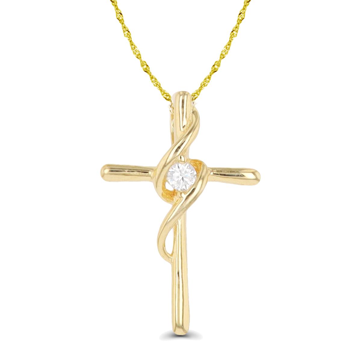 Sterling Silver Yellow 1-Micron 1.80mm Rd CZ Cross 10"+2" Singapore Necklace