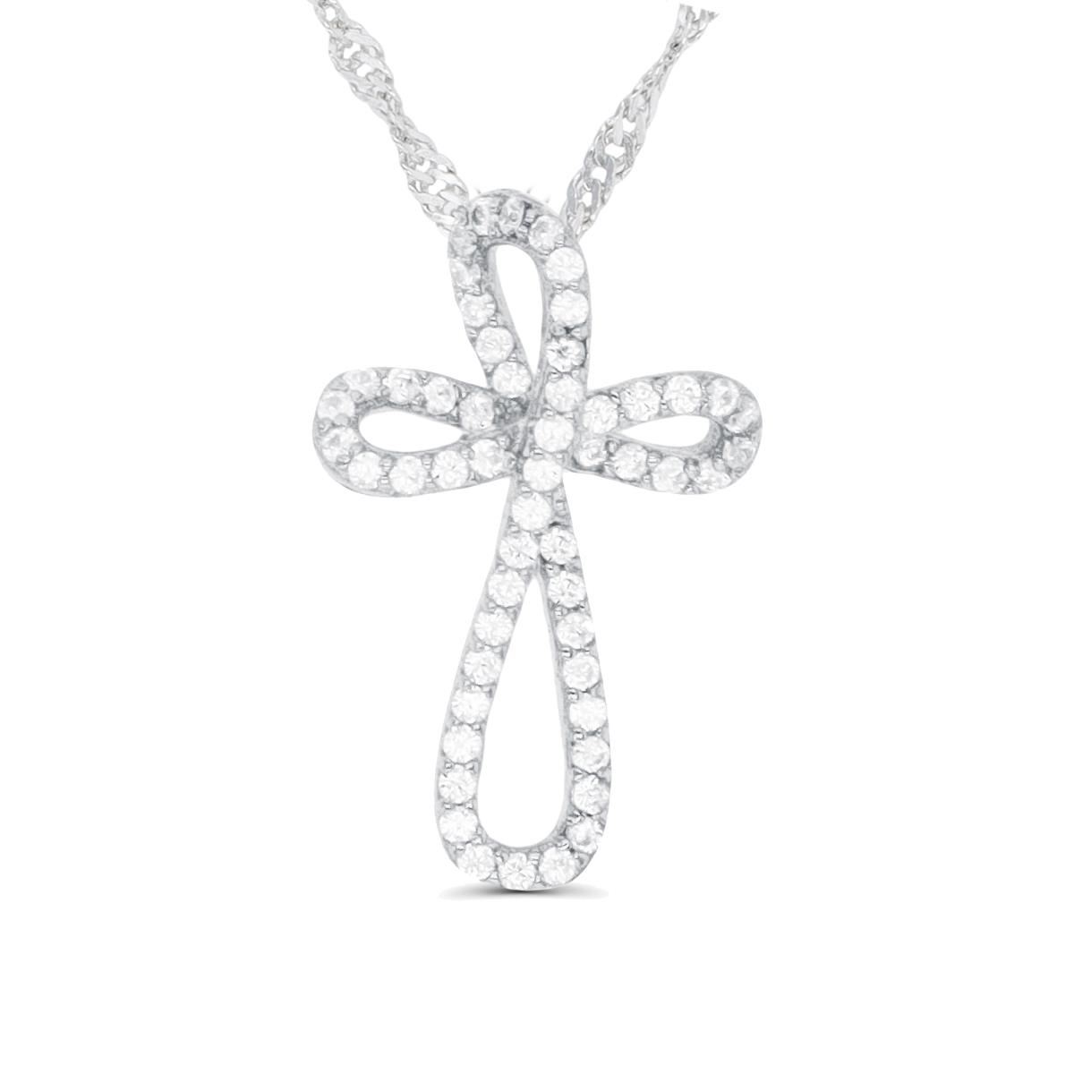 Sterling Silver Rhodium Rounded Cross 10"+2" SIingapore Necklace