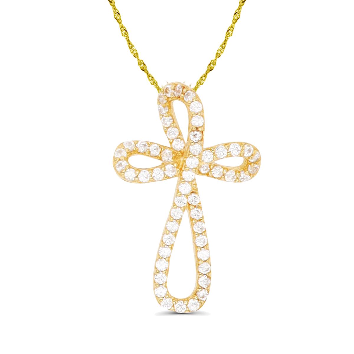 Sterling Silver Yellow 1-Micron Rounded Cross 10"+2" Singapore Necklace