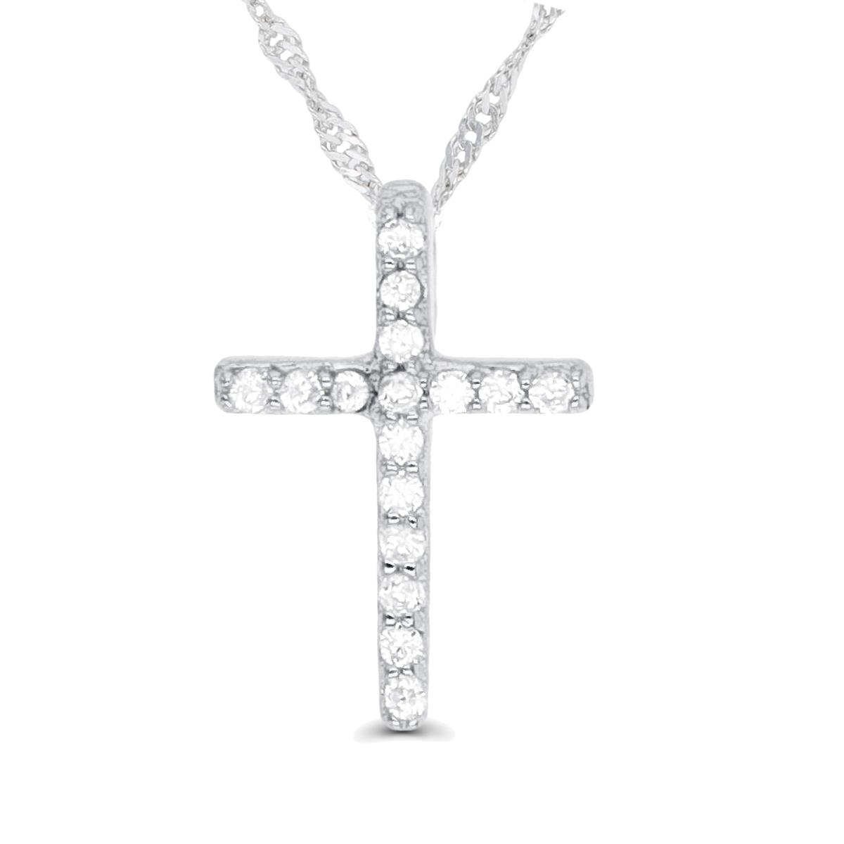 Sterling Silver Rhodium 12x9mm Petite Cross 10"+2" Singapore Necklace