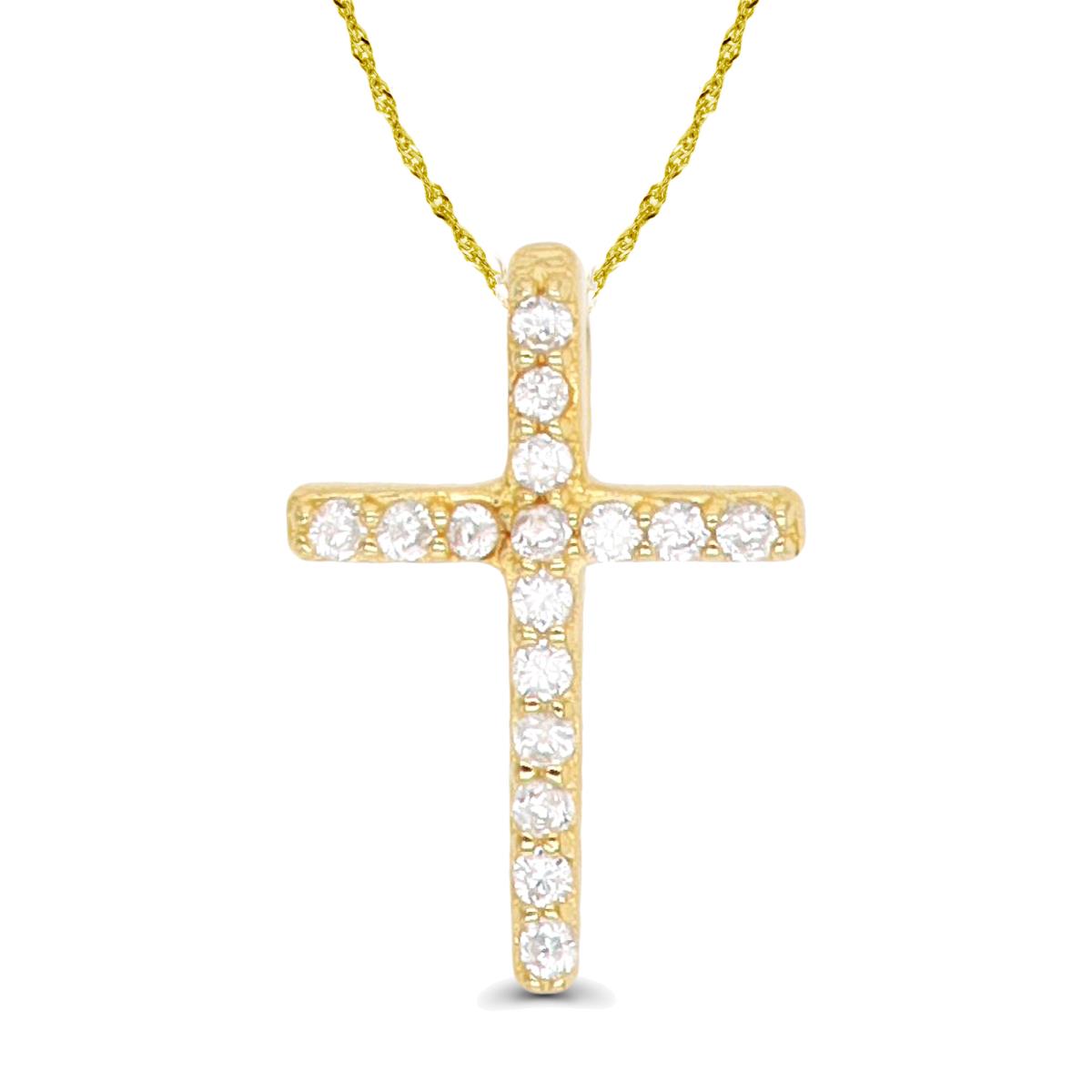 Sterling Silver Yellow 1-Micron 12x9mm Petite Cross 10"+2" Singapore Necklace