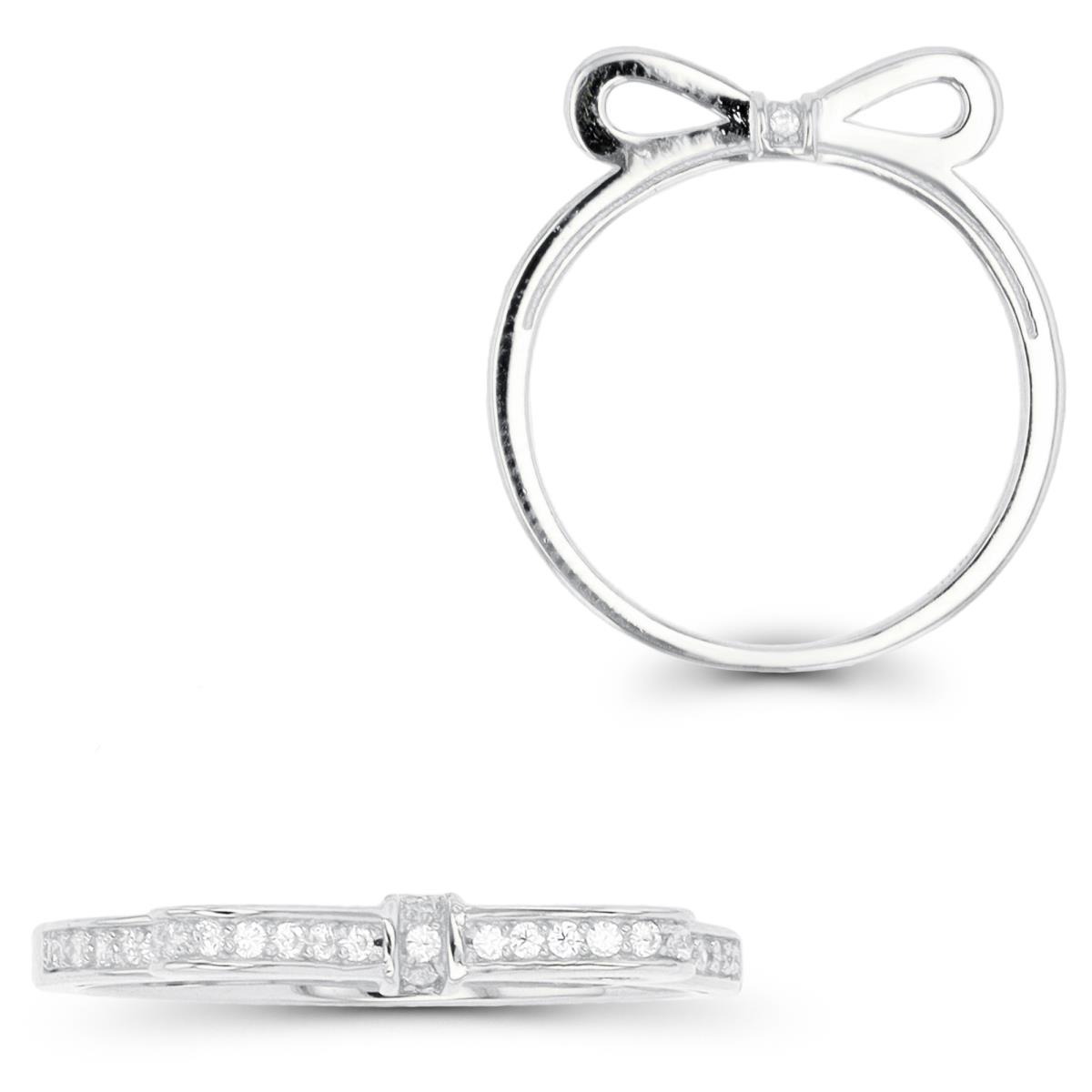 Sterling Silver Rhodium CZ Bow Fashion Ring