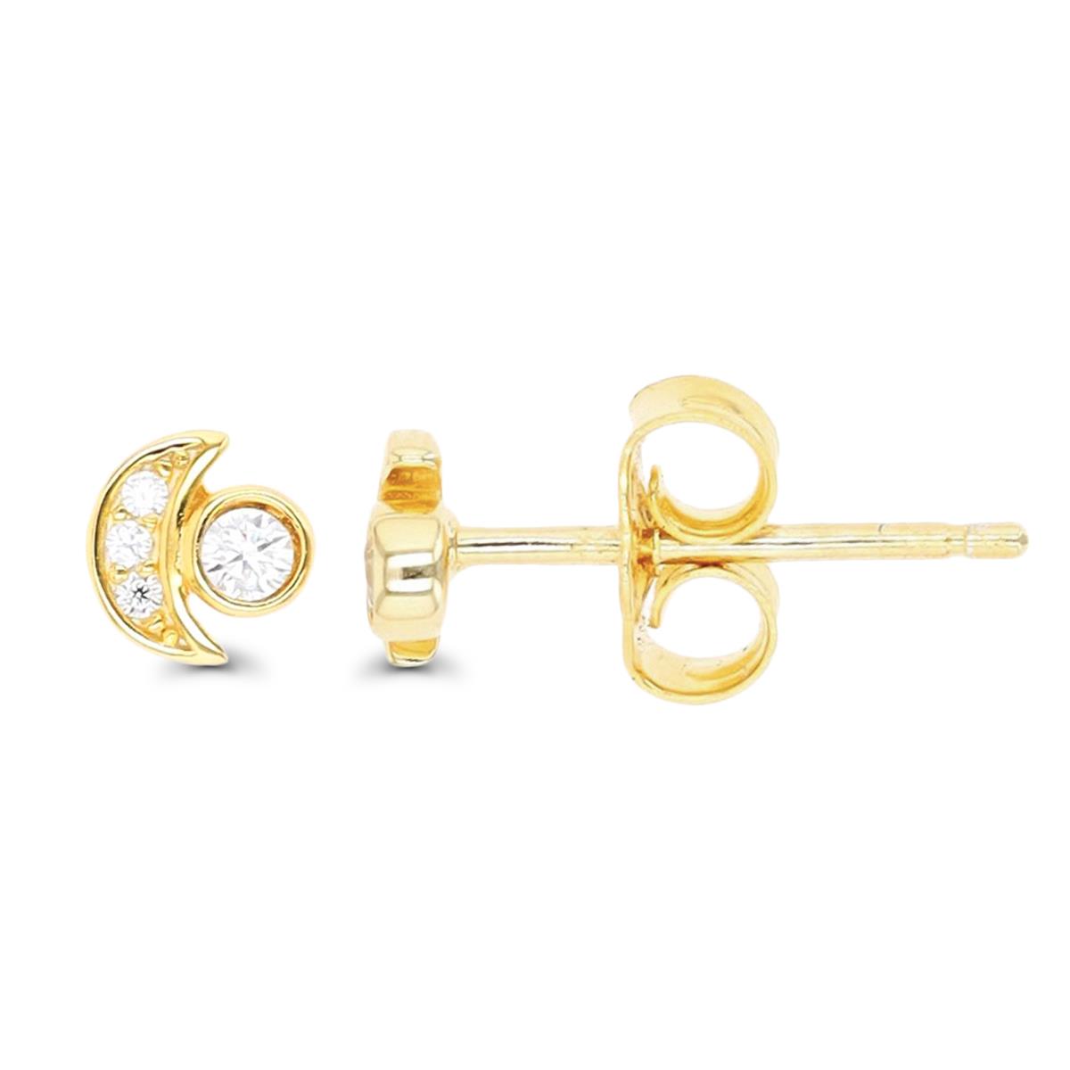 Sterling Silver Yellow 1-Micron CZ Circle & Crescent Moon Stud Earring