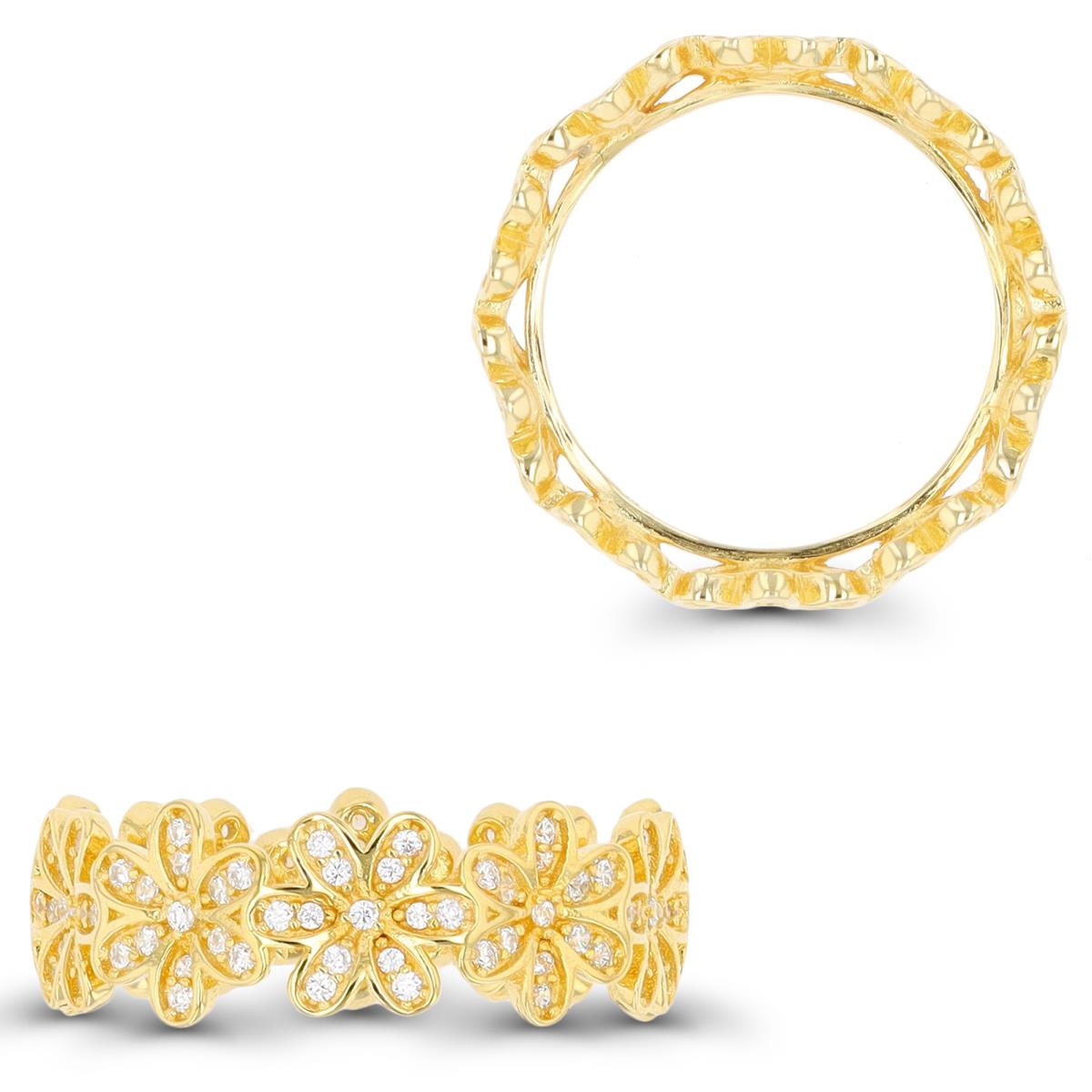 Sterling Silver Yellow CZ Daisy Eternity Ring