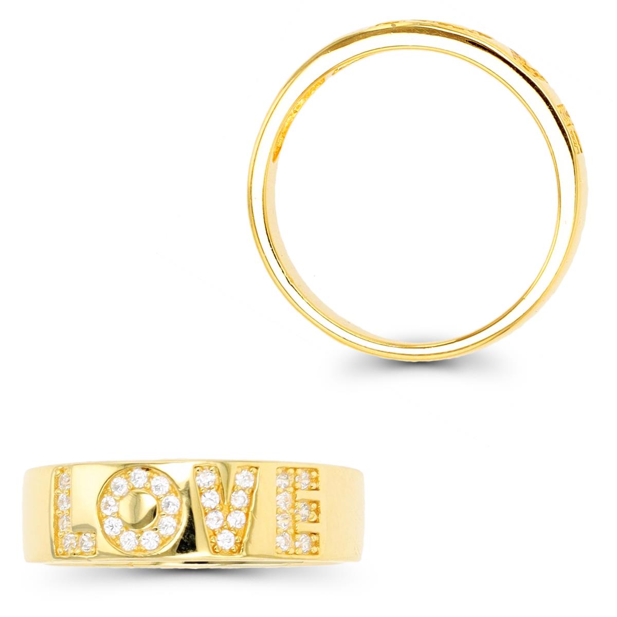 Sterling Silver Yellow 1-Micron CZ "LOVE" Band Ring