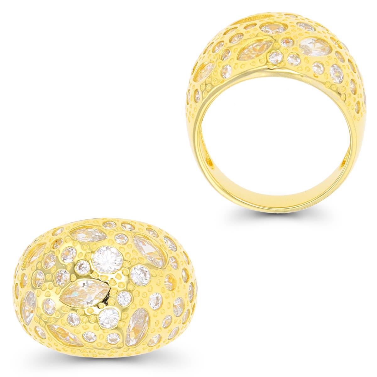 Sterling Silver Yellow Multi Cut CZ Domed Fashion Ring