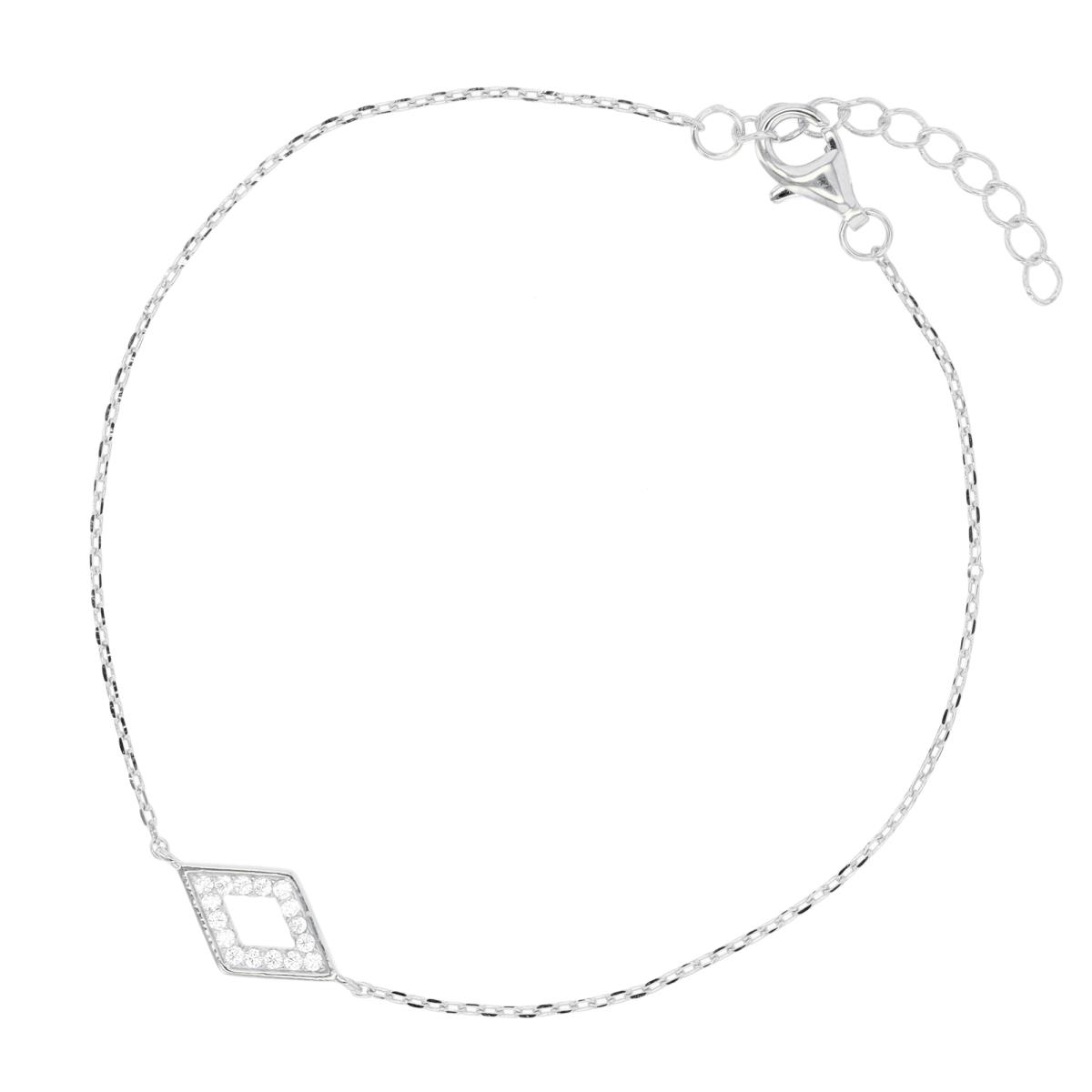 Sterling Silver Rhodium CZ Rhombus 7"+1" Bracelet