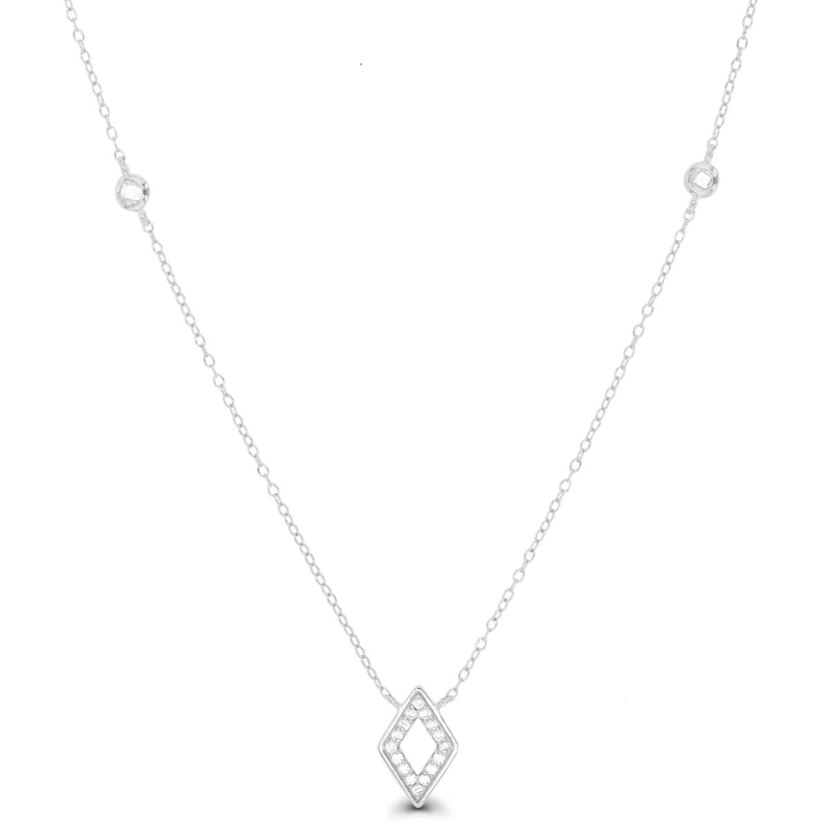 Sterling Silver Rhodium CZ Rhombus 18"+2" Necklace