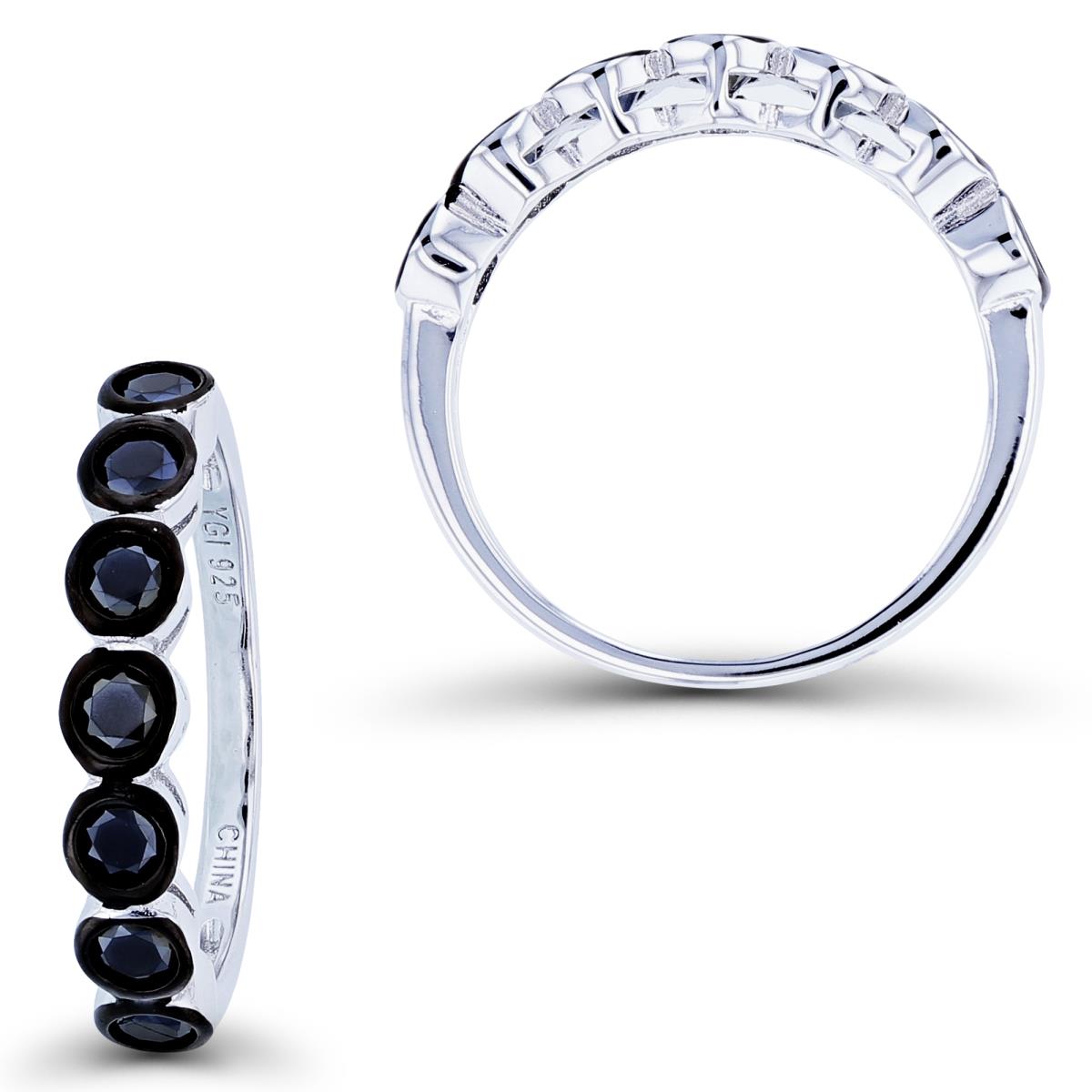 Sterling Silver Two-Tone 3mm Rnd Black Spinel Bezel Circles Row Band 