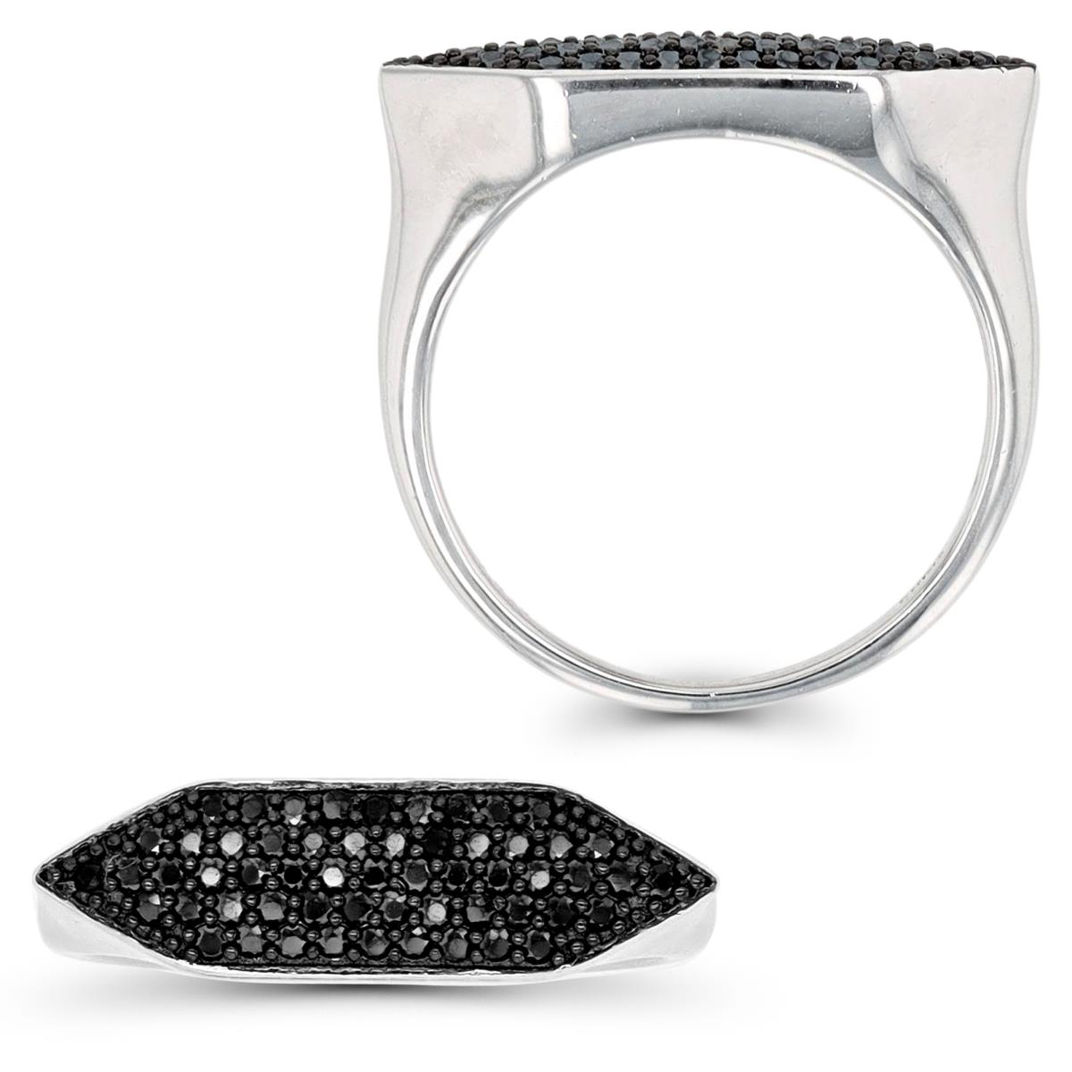 Sterling Silver Black & Rhodium Black Spinel Paved Flat Fashion Ring