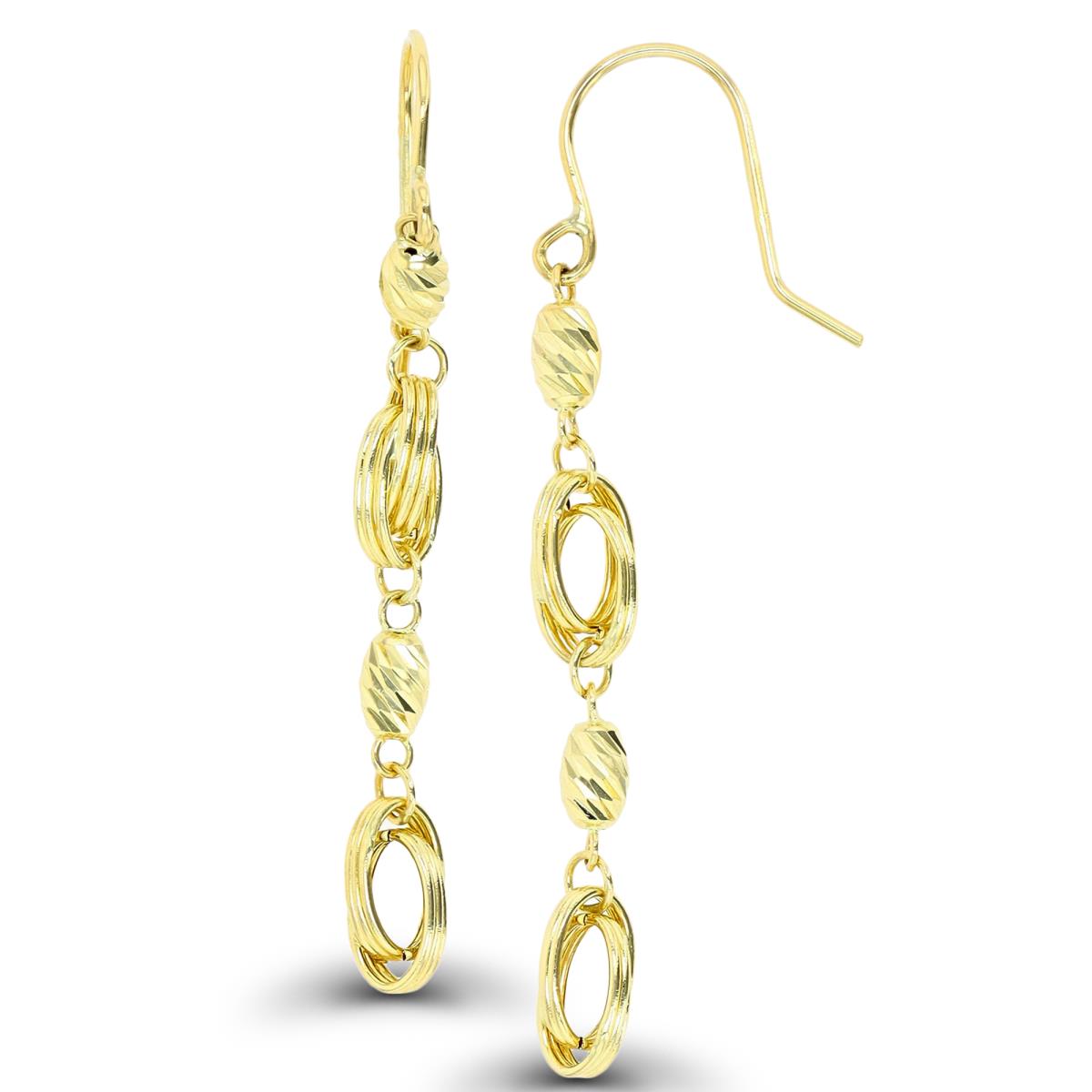 14K Yellow Gold DC Beads & Links Dangling FishHook Earring