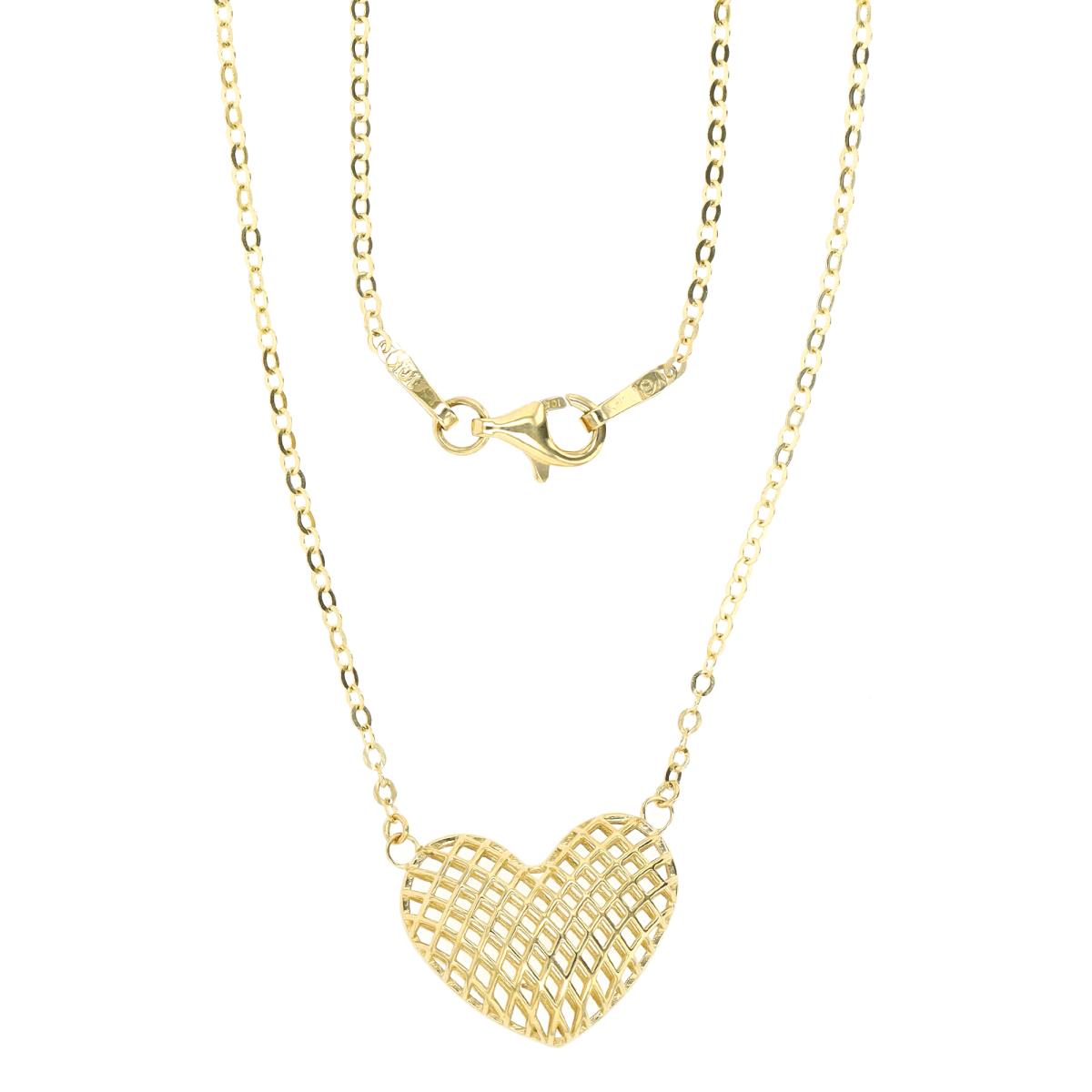 10K Yellow Gold Hollow Filigree Heart 18" Necklace