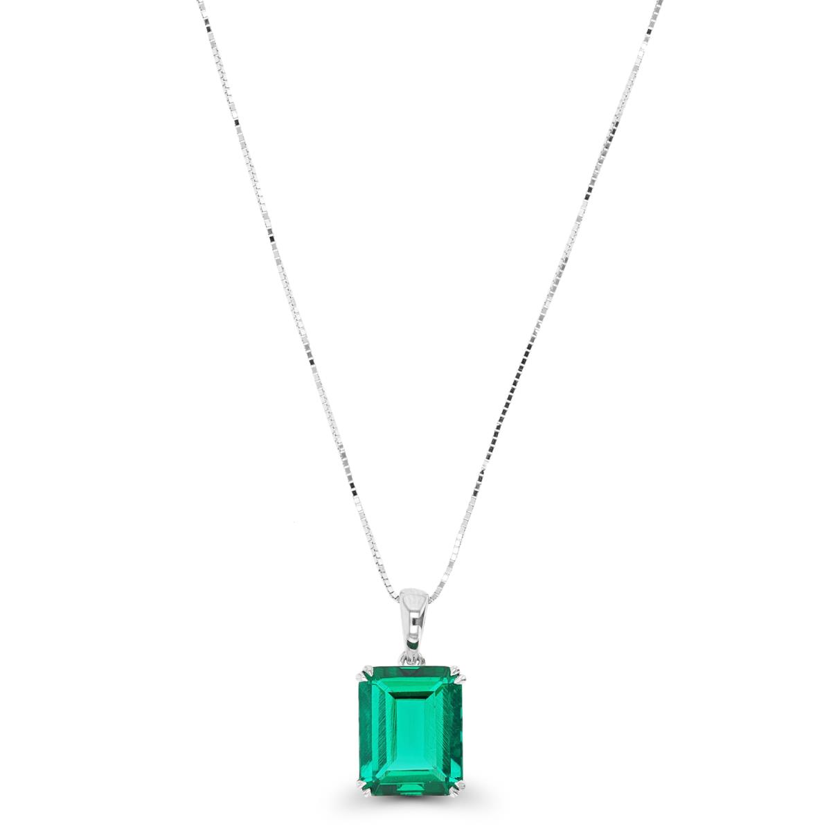 Sterling Silver Rhodium 10x8mm Oct Created Emerald Solitaire 18" Necklace