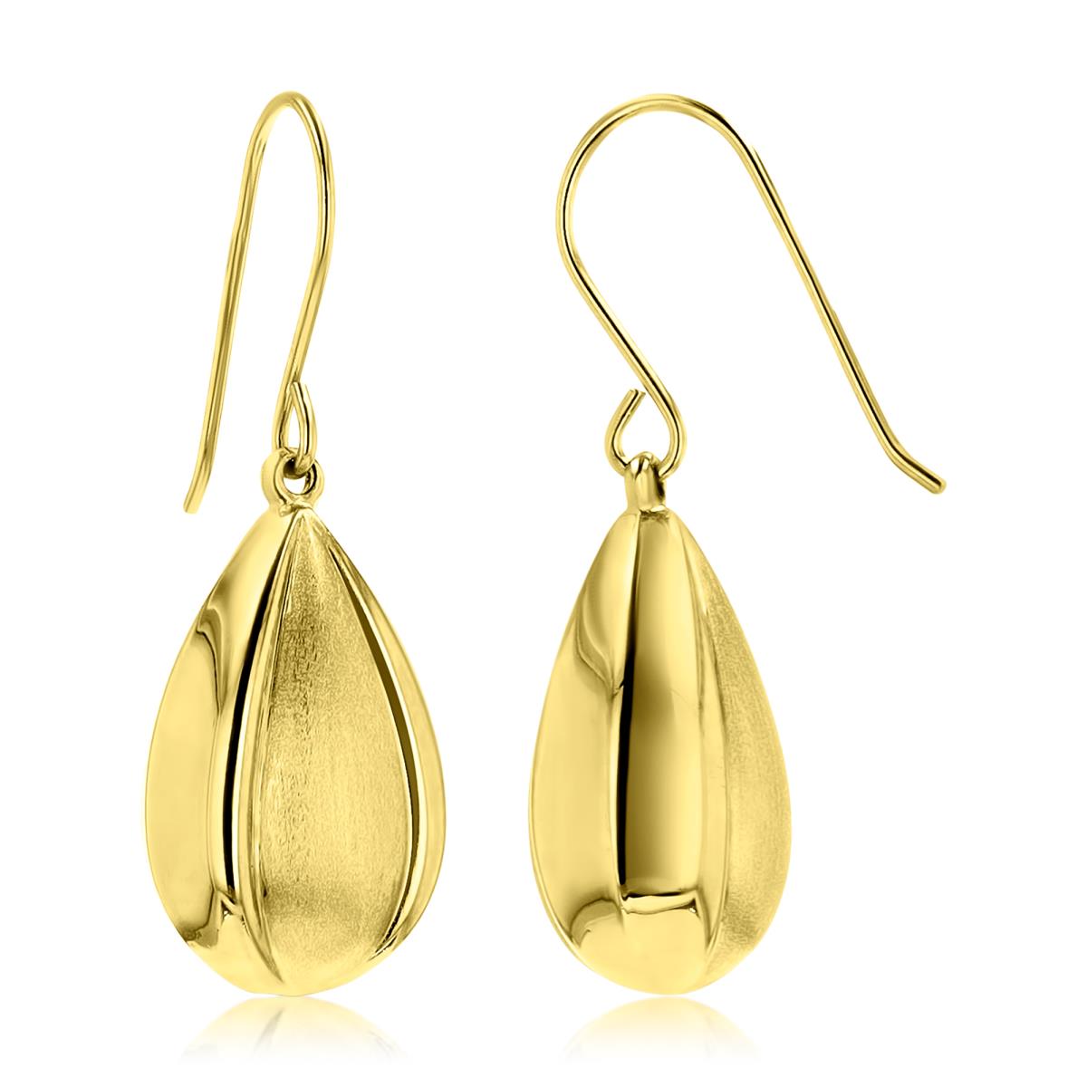 14K Yellow Gold Polished & Satin Pear Shaped FishHook Earring