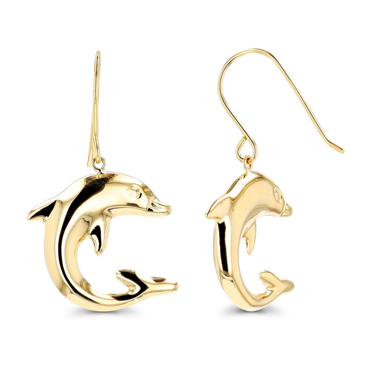14K Yellow Gold Polished Dolphin FishHook Earring