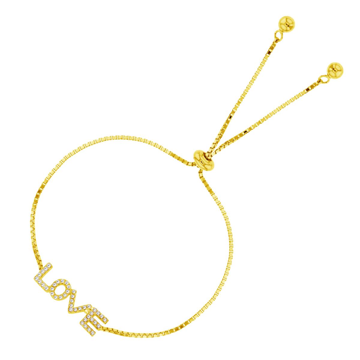 Sterling Silver Yellow Rnd White CZ "Love" Adjustable Bolo Bracelet