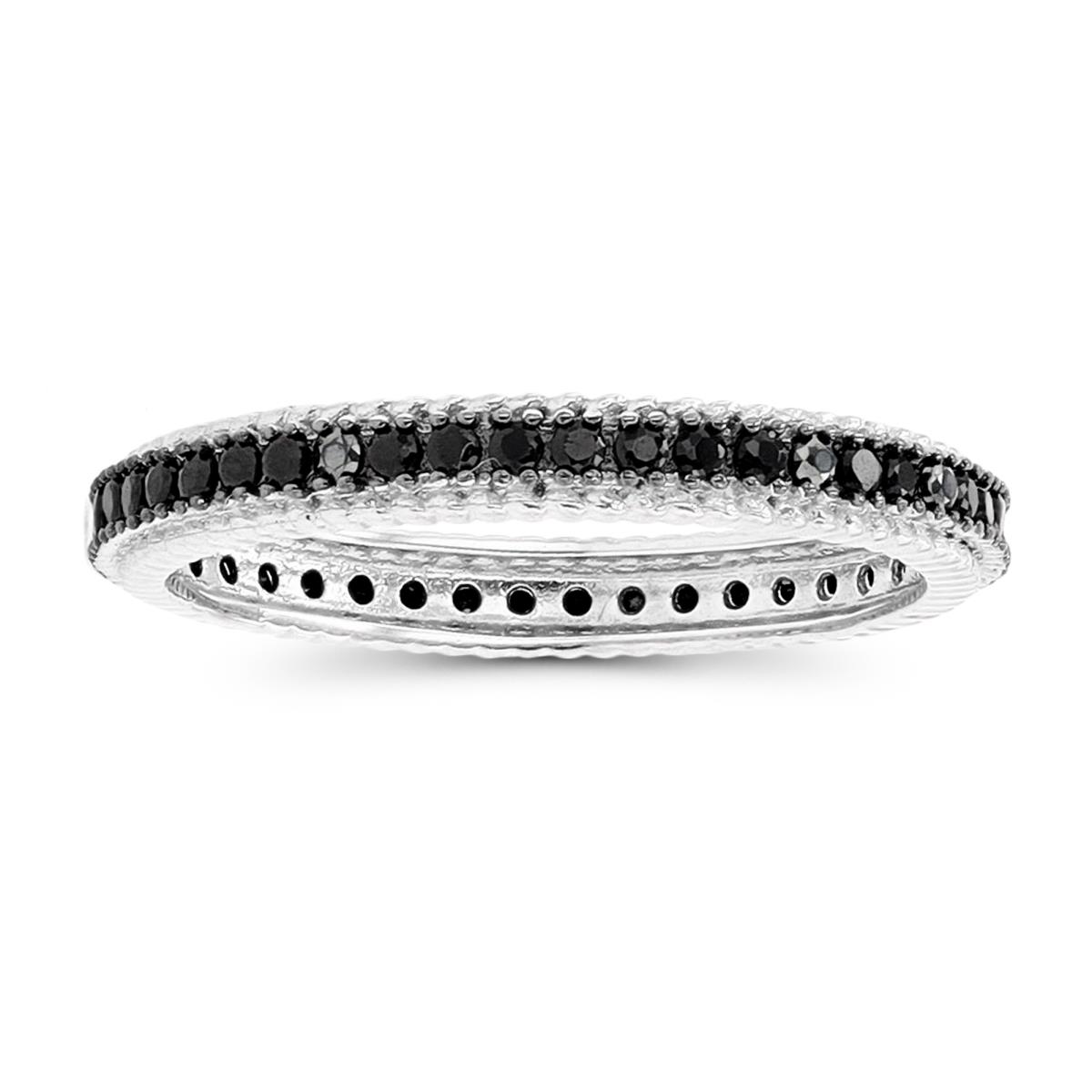 Sterling Silver Black & Rhodium Black Spinel Groove Thin Eternity Ring