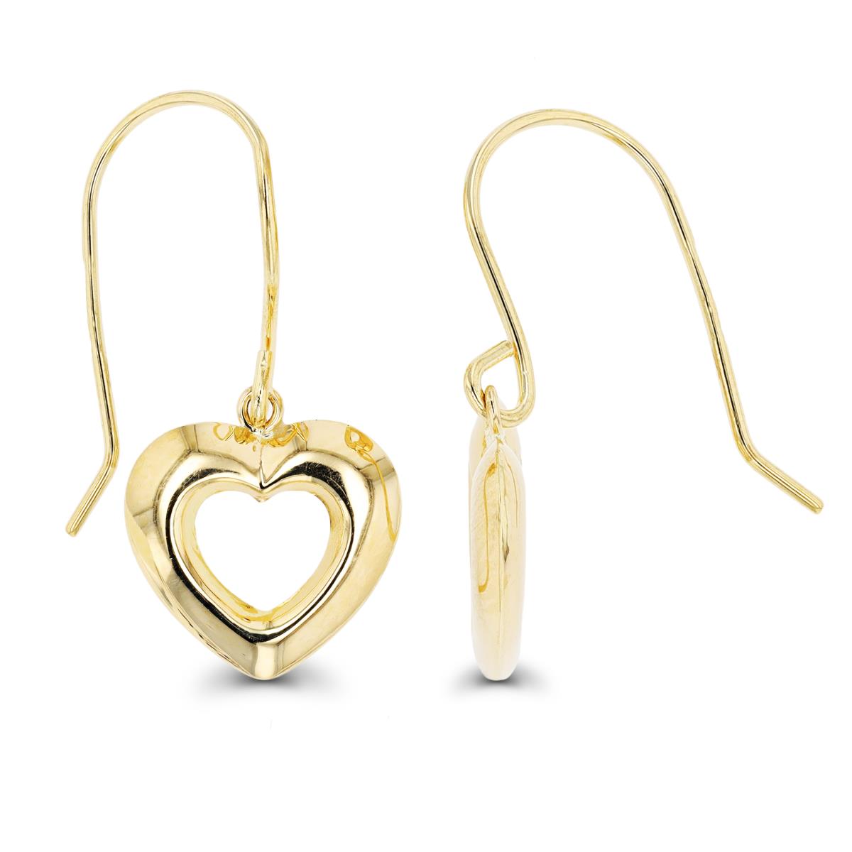 14K Yellow Gold Polished Heart FishHook Earring