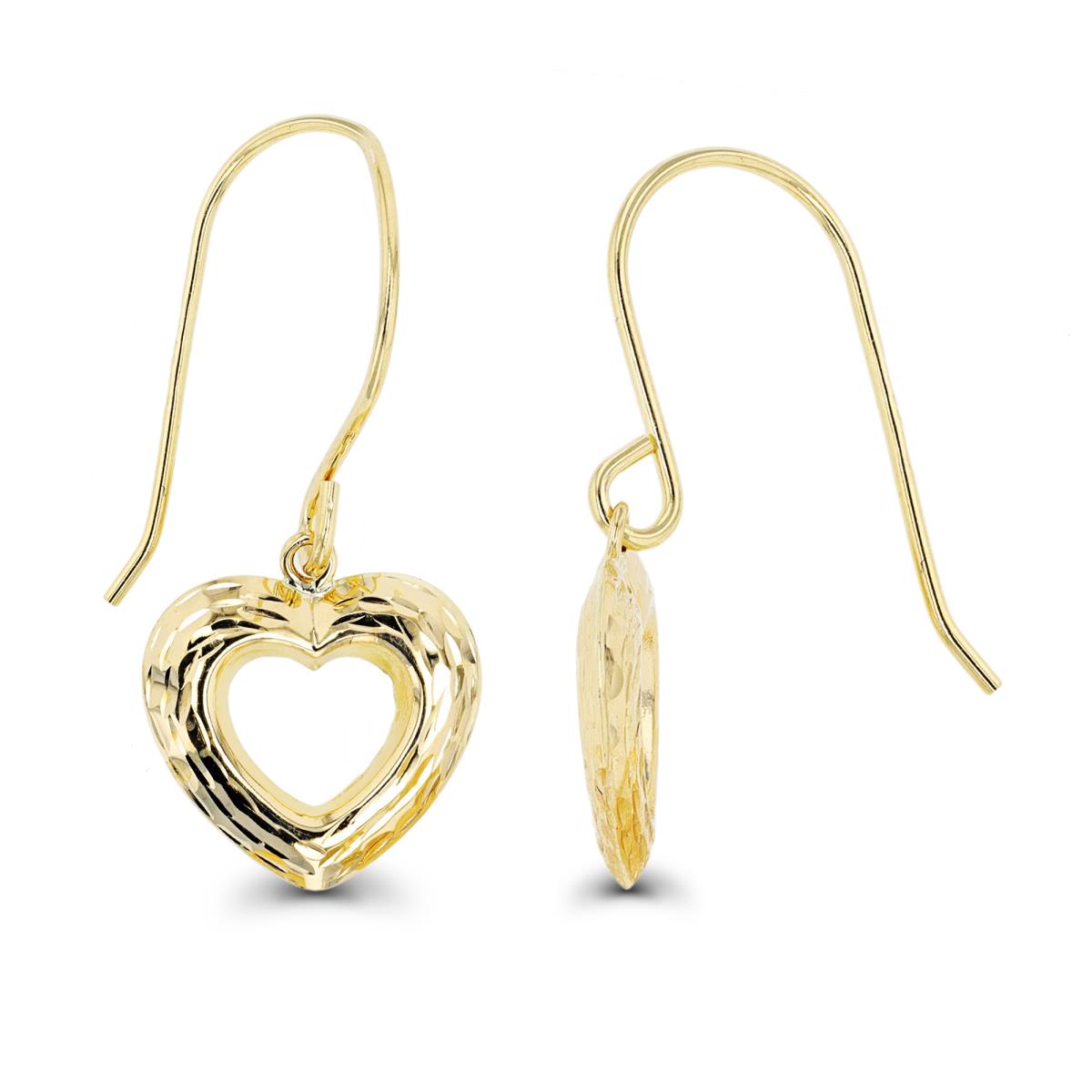 14K Yellow Gold Diamond Cut Heart FishHook Earring