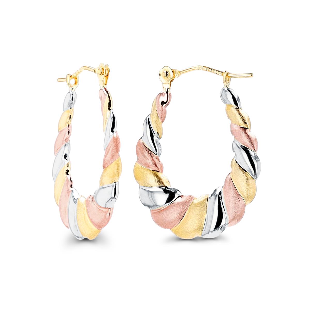 14K Tri-Color Gold Polished & Textured Shrimp Hoop Earring