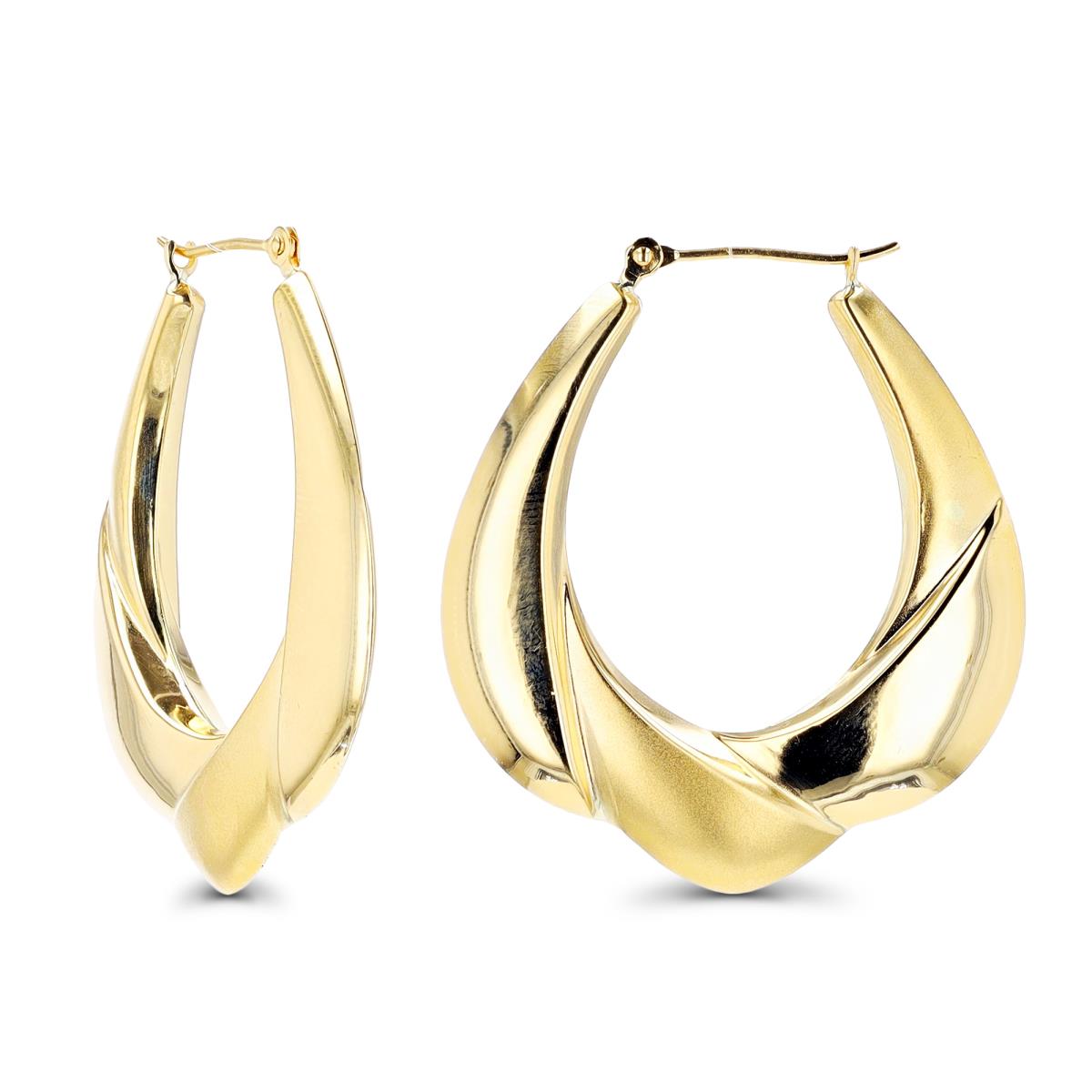 14K Yellow Gold Polished & Textured Hoop Earring