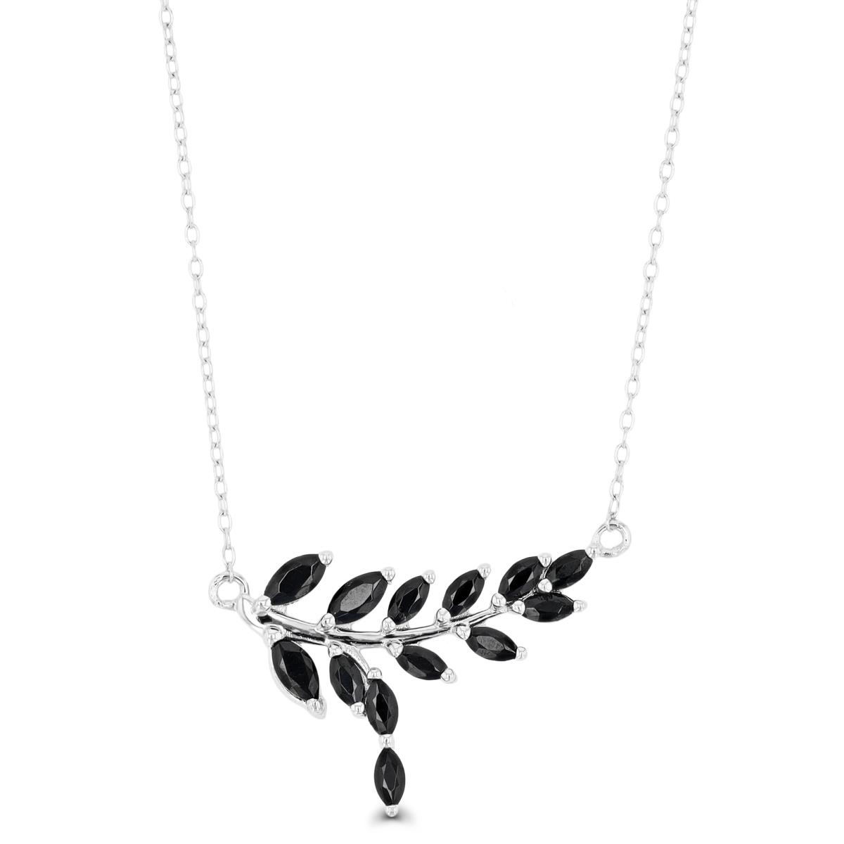 Sterling Silver Rhodium Mq Black Spinel Branch 18" Necklace
