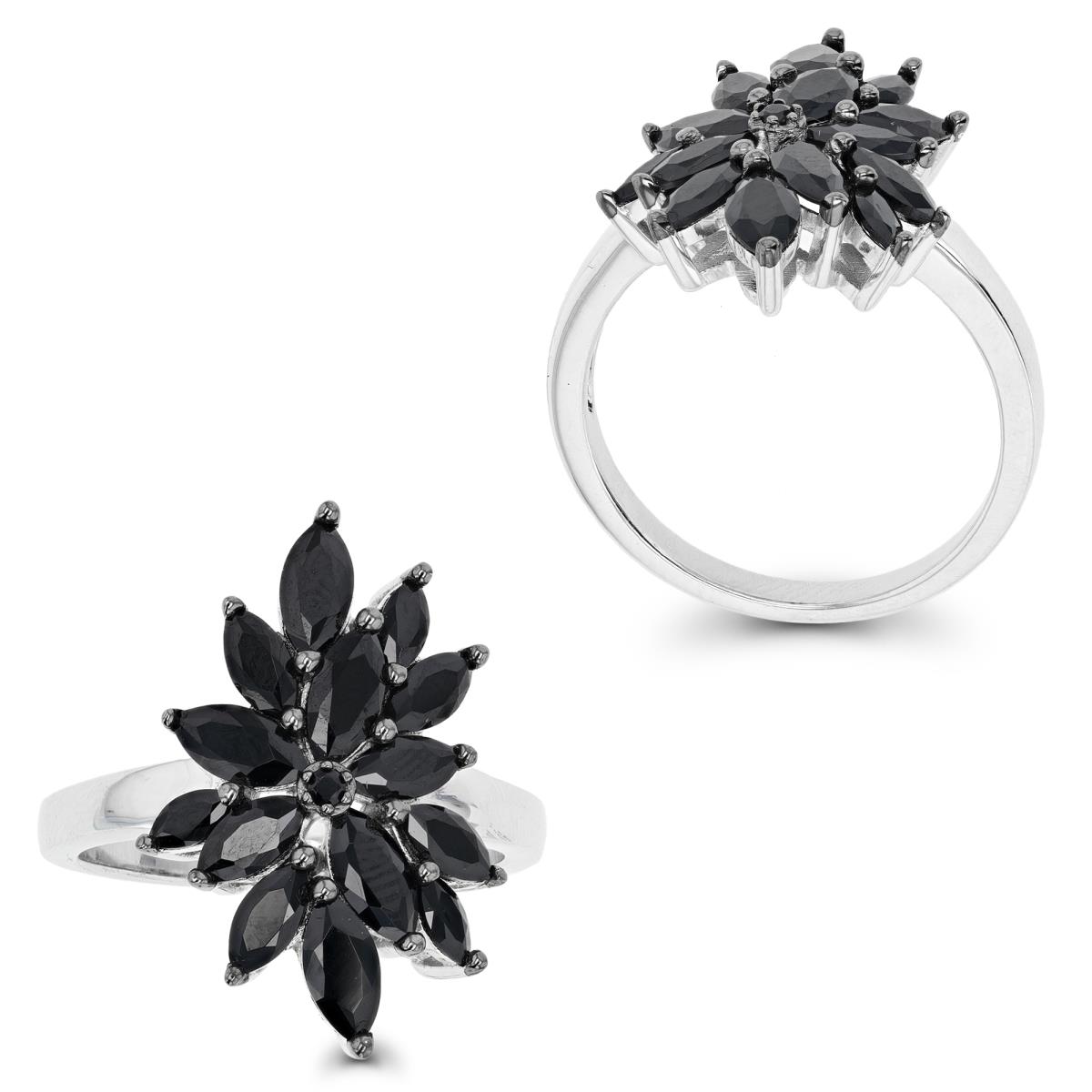 Sterling Silver Black & Rhodium Marquise Cut Black Spinel Fashion Ring