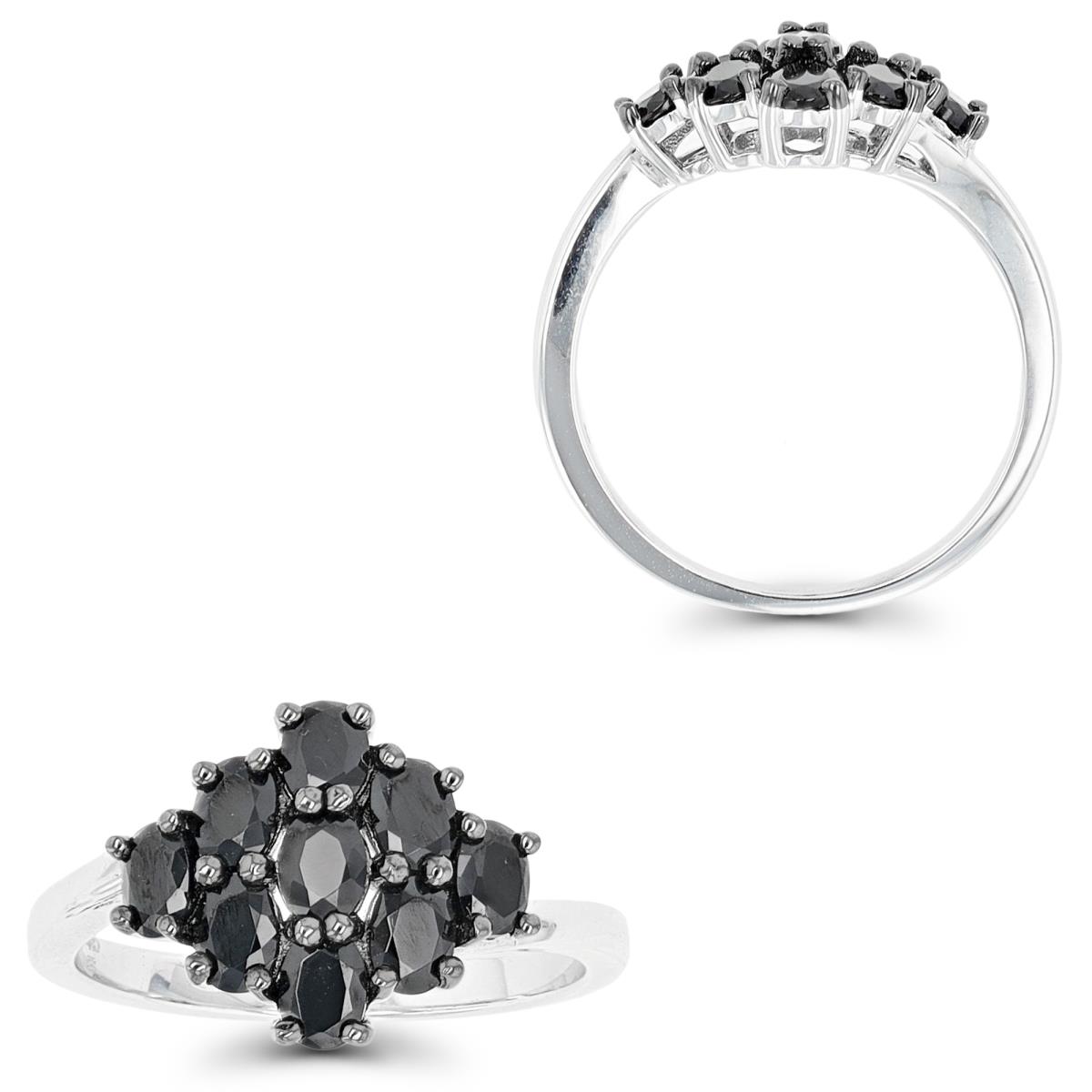 Sterling Silver Black & Rhodium Oval Black Spinel Block Fashion Ring