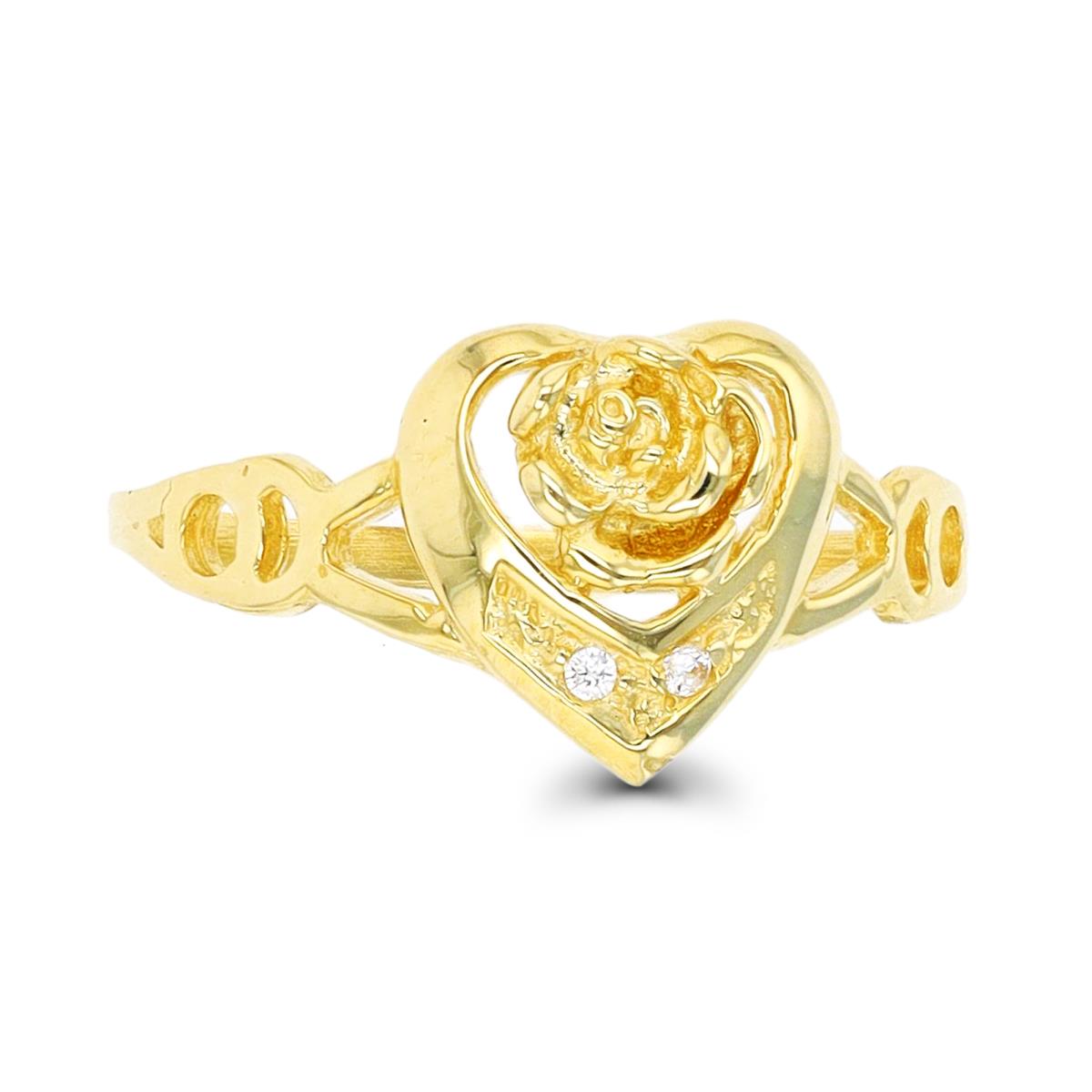 10K Yellow Gold Heart with Rose Fashion Ring