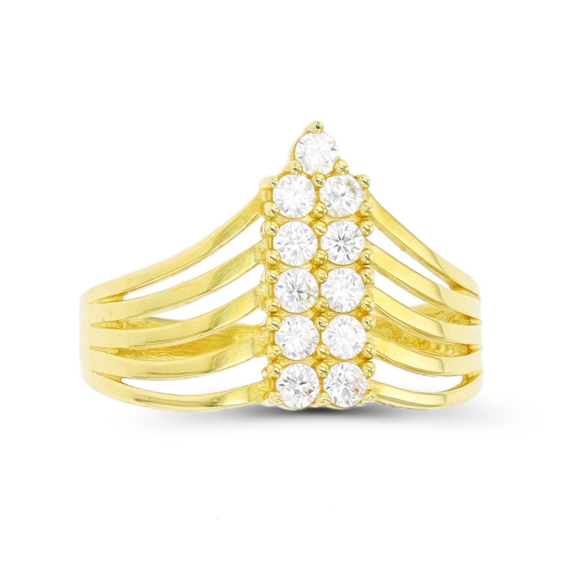 10K Yellow Gold CZ 5-Row Pointy Split Fashion Ring
