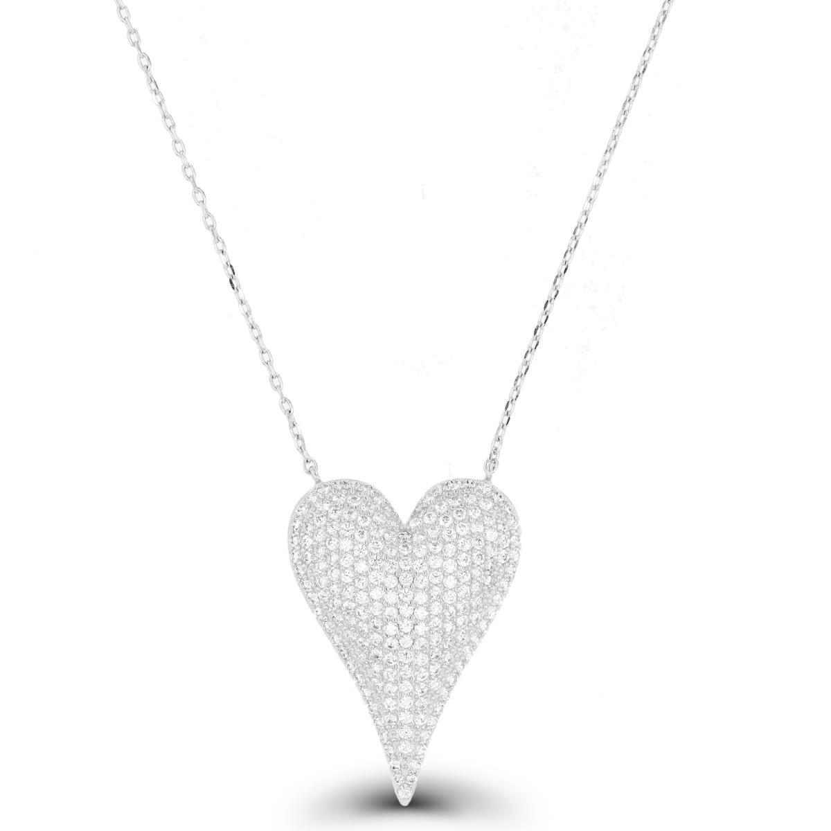 Sterling Silver Rhodium Heart 18"+2" Necklace