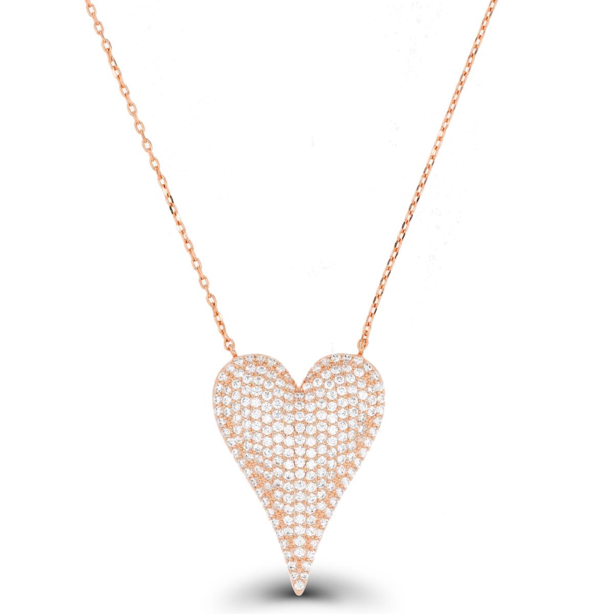Sterling Silver Rose 1-Micron Heart 18"+2" Necklace