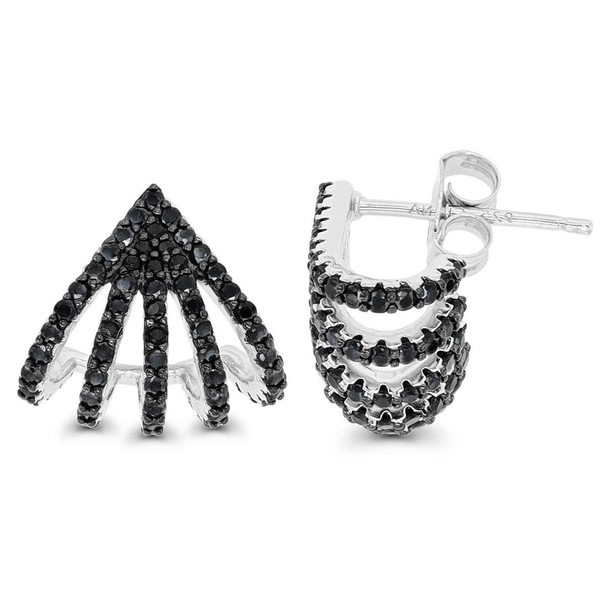 Sterling Silver Rhodium & Black Pave Black Spinel Cuff Earring