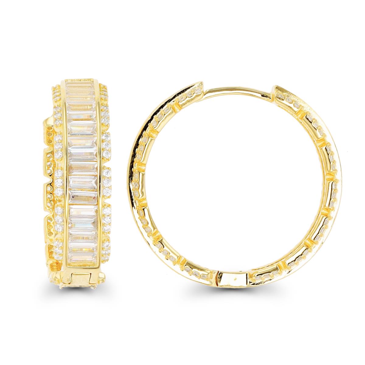Sterling Silver Yellow 1-Micron 25x7mm Sb & Rd Sides Hoop Earring