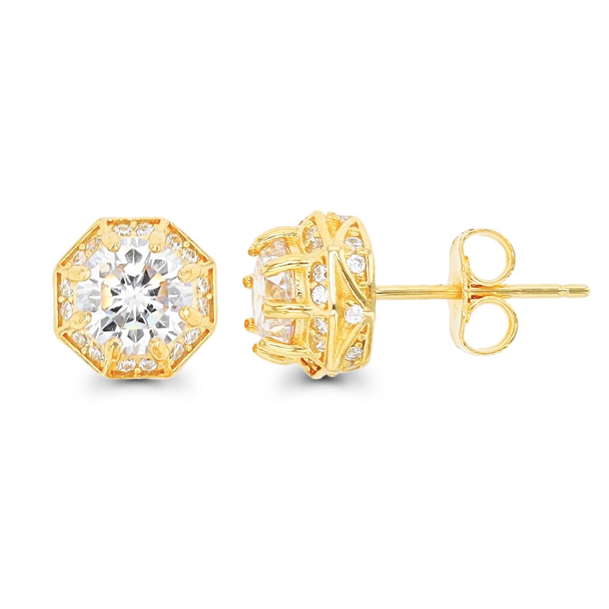 Sterling Silver Yellow 1-Micron 6mm Rd CZ Hexagon Stud Earring