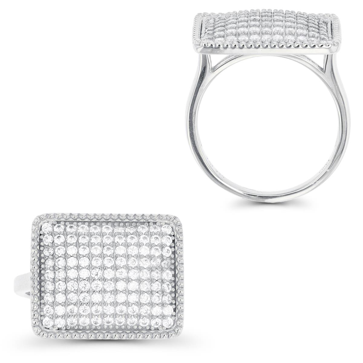 Sterling Silver Rhodium Paved CZ Square Fashion Ring
