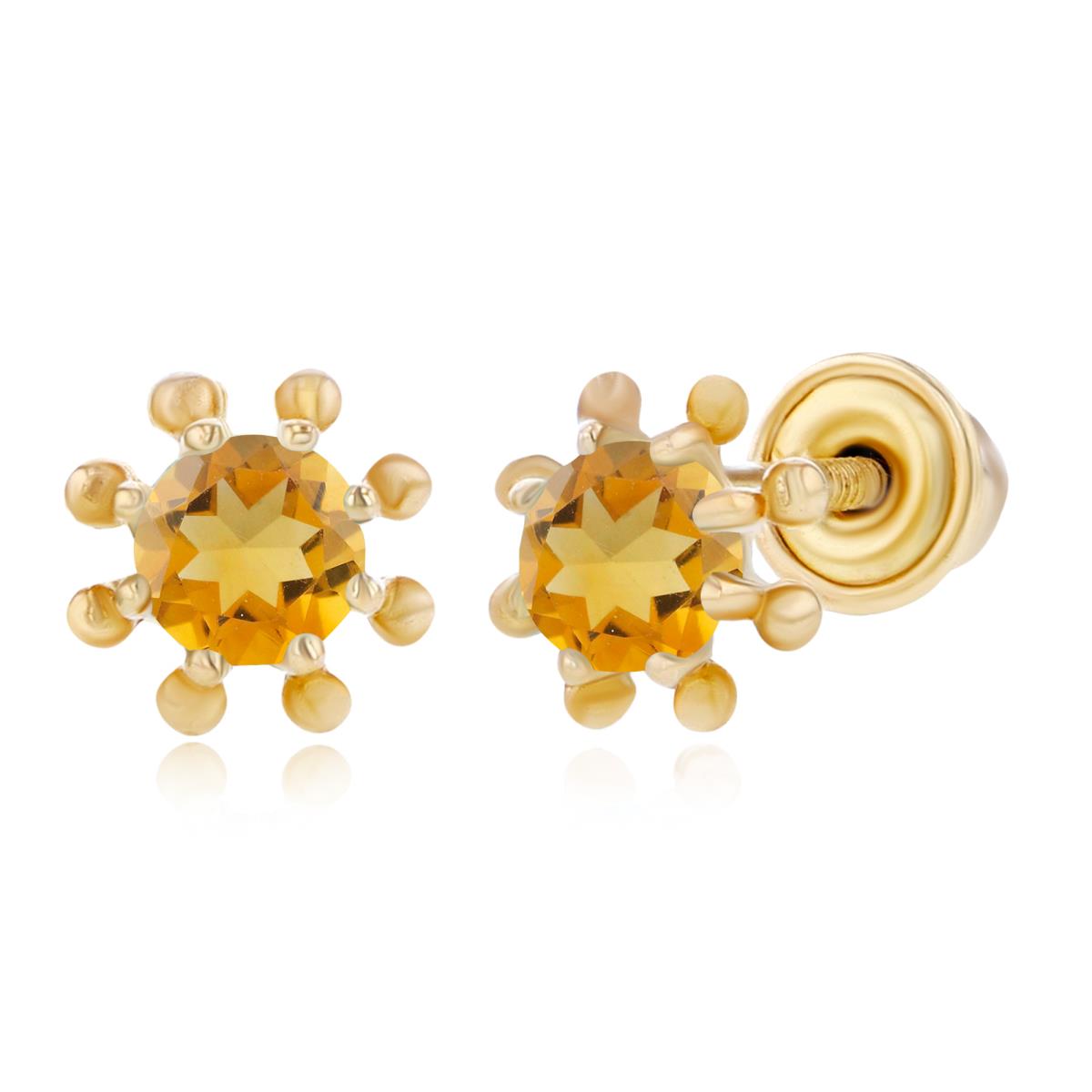 Sterling Silver Yellow 3mm Round Citrine Wheel Screwback Earring