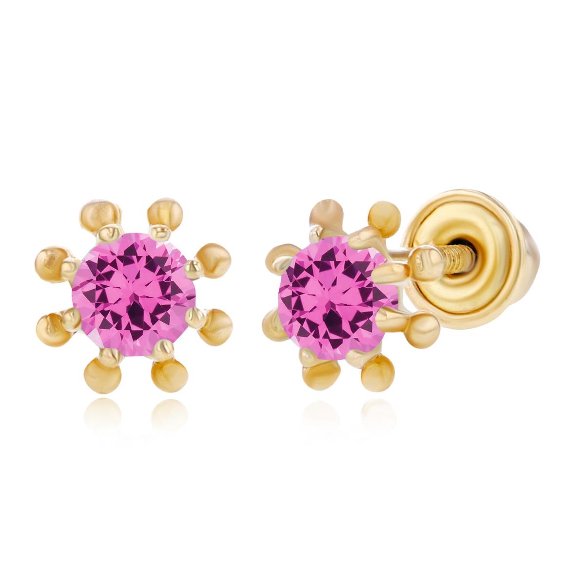 Sterling Silver Yellow 3mm Round Created Pink Sapphire Wheel Screwback Earring