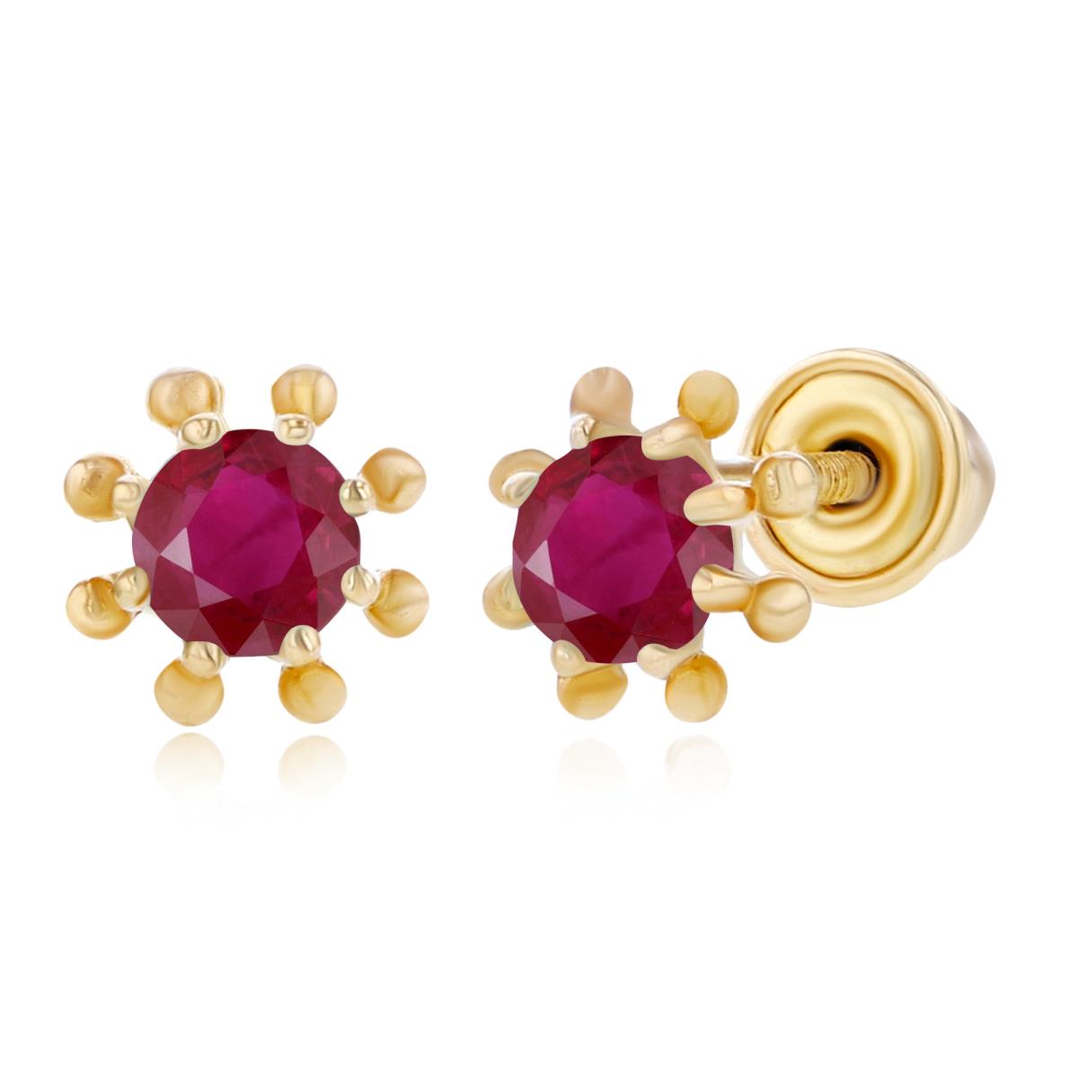 Sterling Silver Yellow 3mm Round Ruby Wheel Screwback Earring