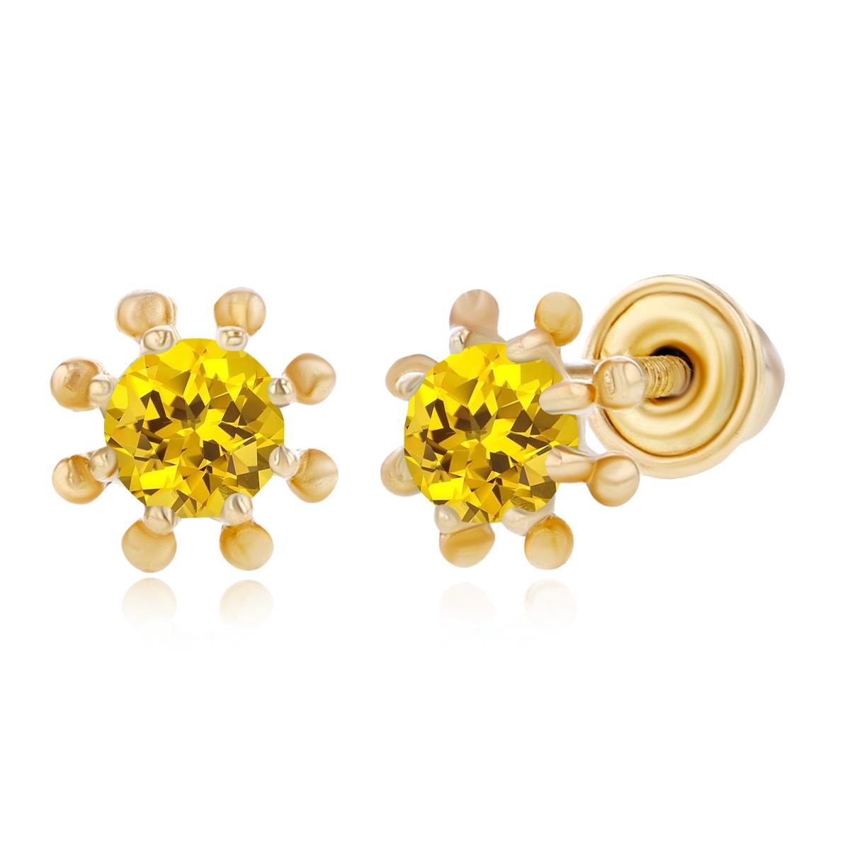 Sterling Silver Yellow 3mm Round Created Yellow Sapphire Wheel Screwback Earring