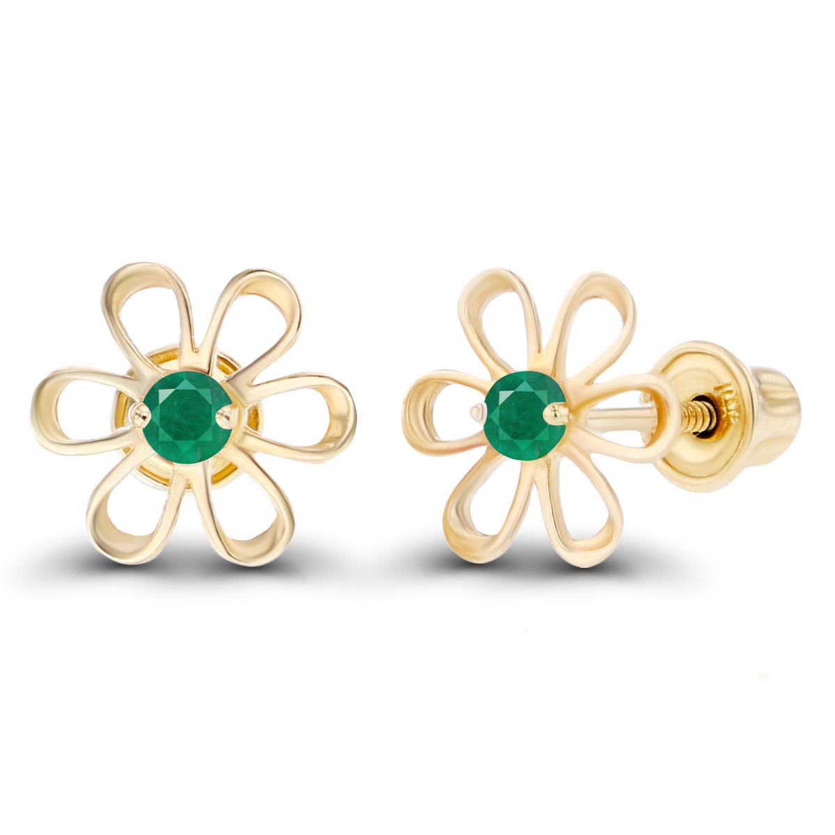 Sterling Silver Yellow 2mm Round Emerald Daisy Flower Screwback Earring