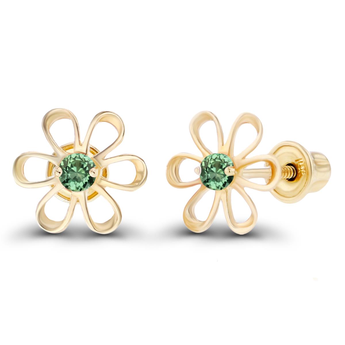 Sterling Silver Yellow 2mm Round Created Green Sapphire Daisy Flower Screwback Earring