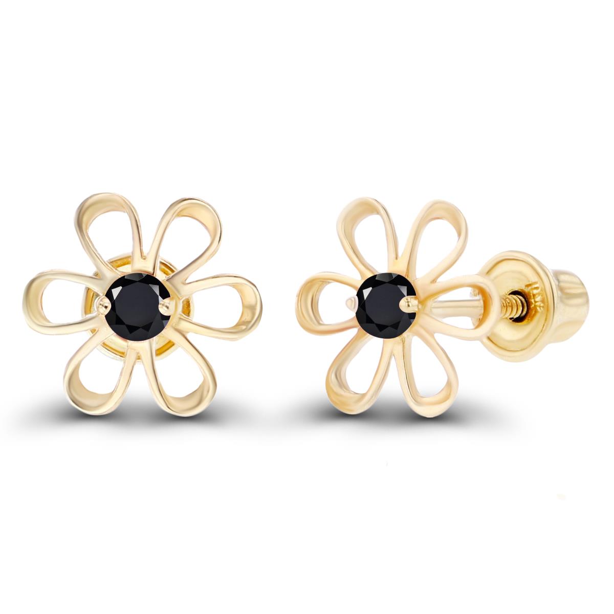 Sterling Silver Yellow 2mm Round Onyx Daisy Flower Screwback Earring
